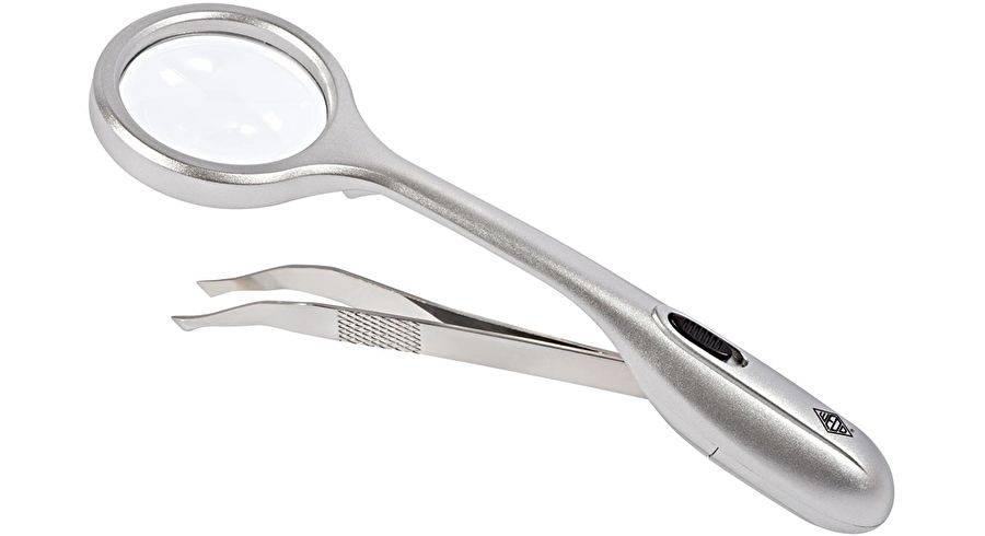 Lupenpinzette mit LED-Beleuchtung, TRIZETTE, 4fach Vergrößerung, inklusive Batterien