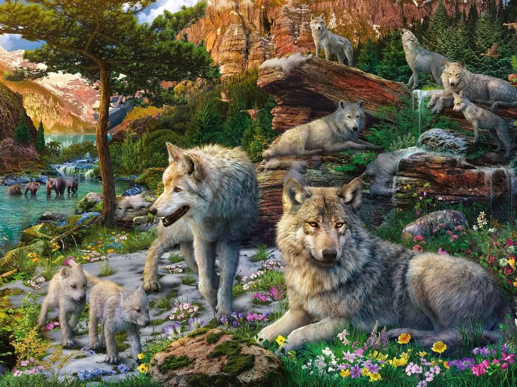 Ravensburger 16598 Wolfsrudel im Frühlingserwachen 1500 Teile Puzzle
