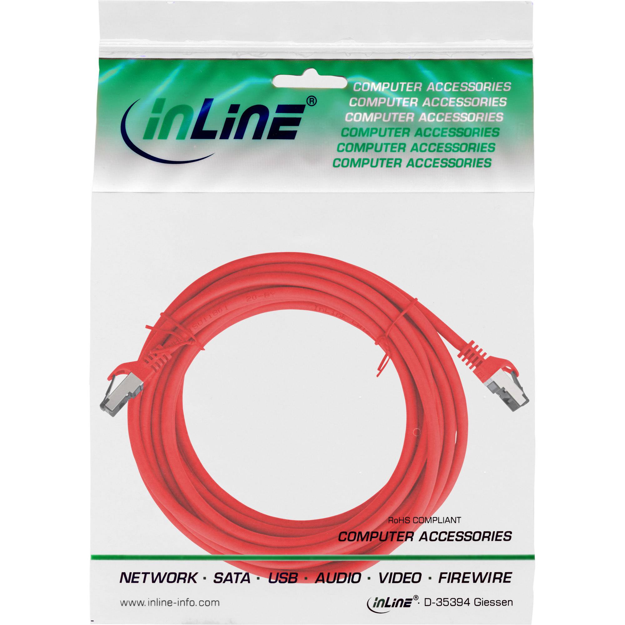 INLINE - Patchkabel - S/FTP (PiMf) - Cat.8.1 - 2000MHz - halogenfrei - rot - 10m