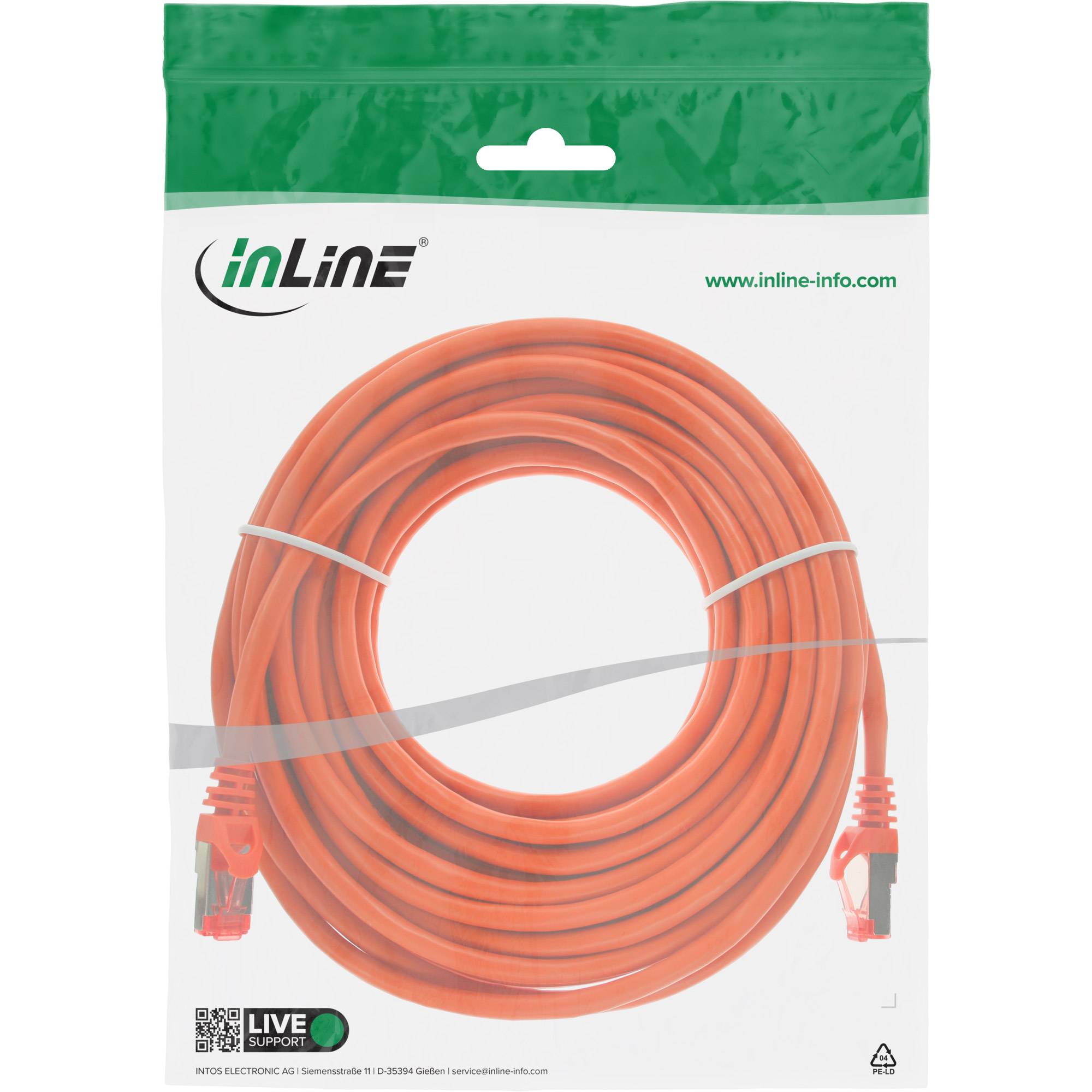 INLINE - Patchkabel - S/FTP (PiMf) - Cat.6 - 250MHz - PVC - Kupfer - orange - 20m