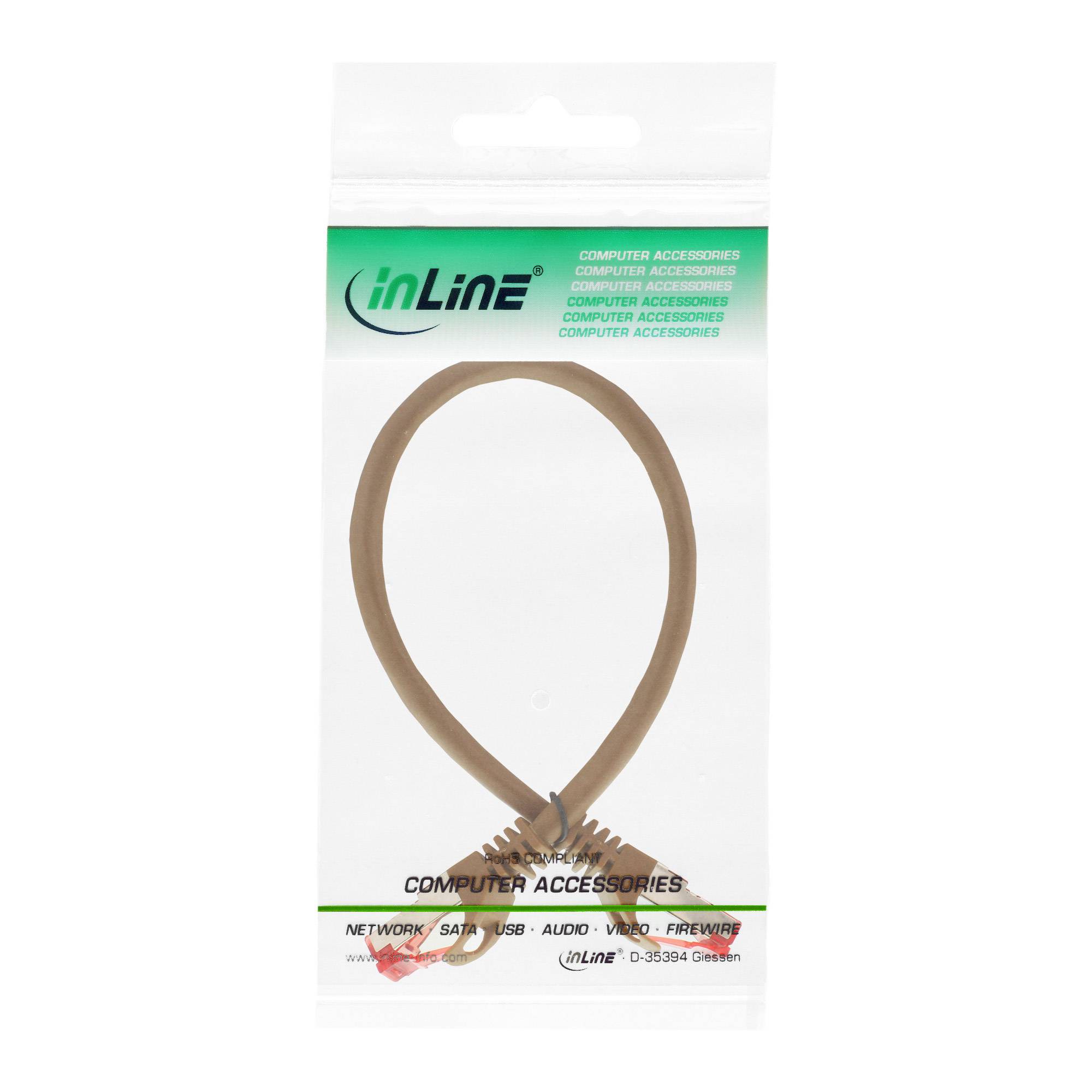 INLINE - Patchkabel - S/FTP (PiMf) - Cat.6 - 250MHz - PVC - Kupfer - braun - 0,3m