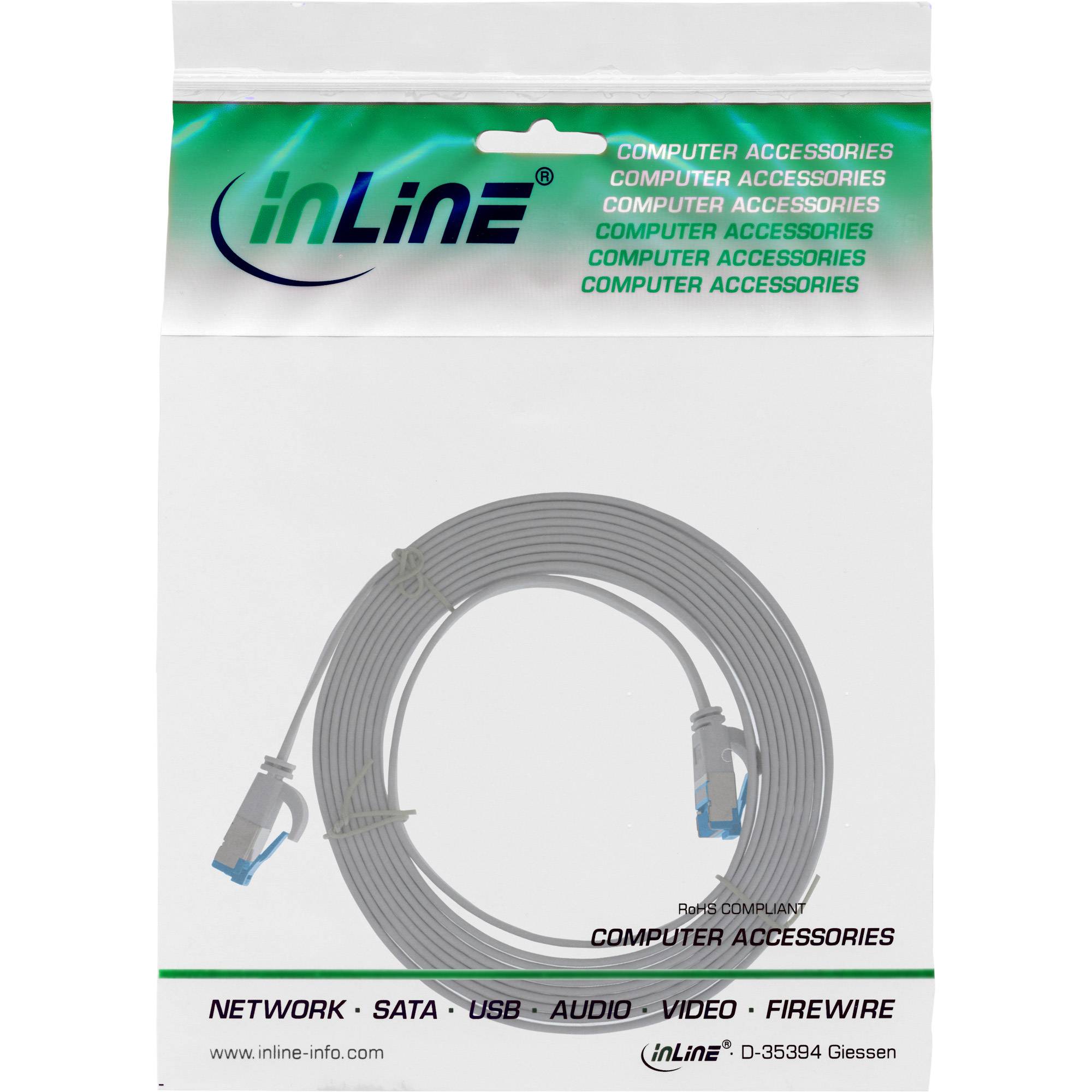 INLINE - Patchkabel flach - U/FTP - Cat.6A - TPE halogenfrei - grau - 1m