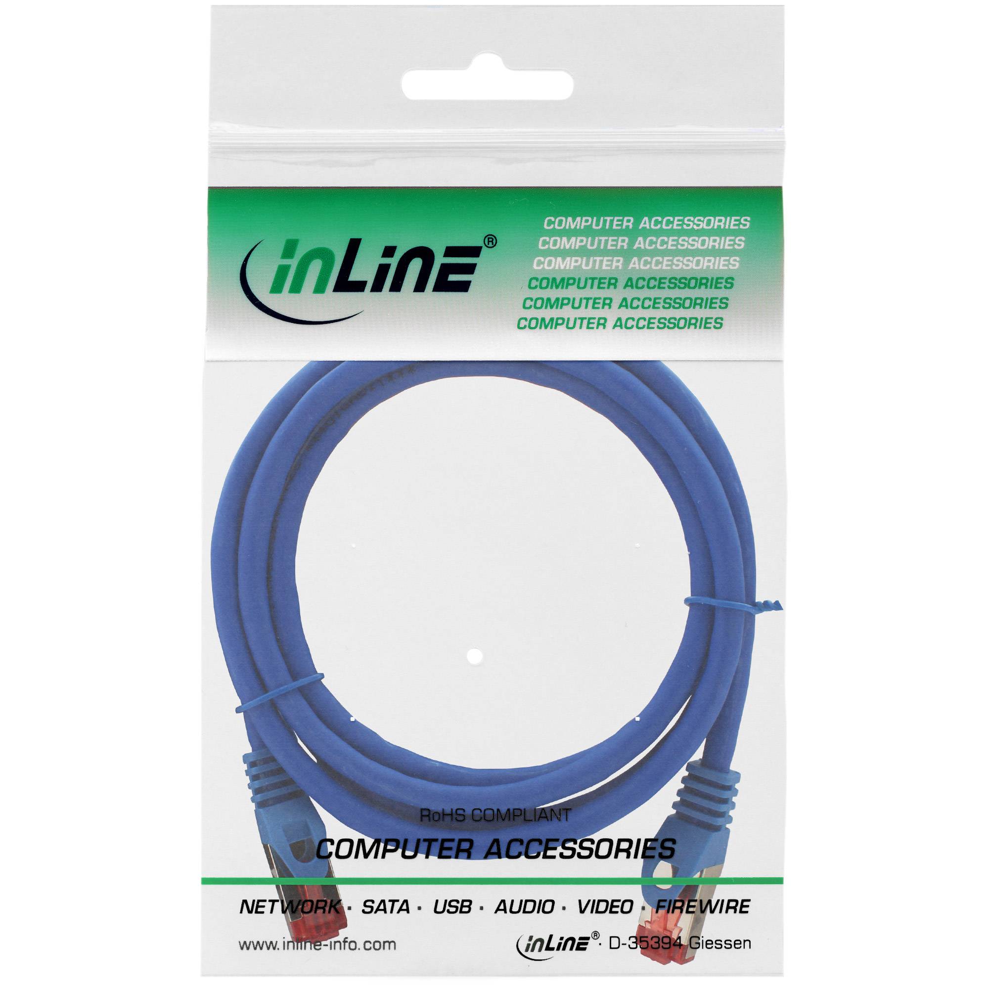 INLINE - Patchkabel - S/FTP (PiMf) - Cat.6 - halogenfrei - Kupfer - blau - 1m