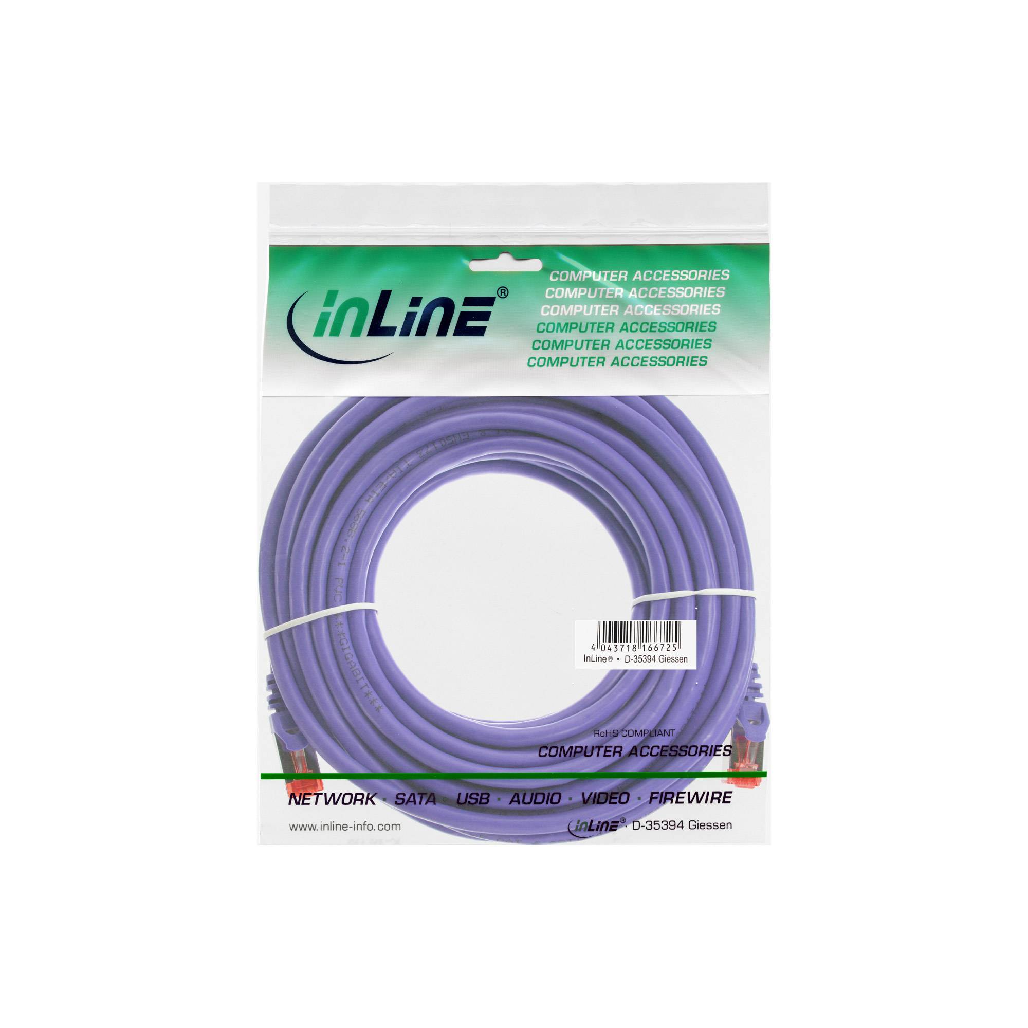 INLINE - Patchkabel - S/FTP (PiMf) - Cat.6 - 250MHz - PVC - Kupfer - violett - 7,5m