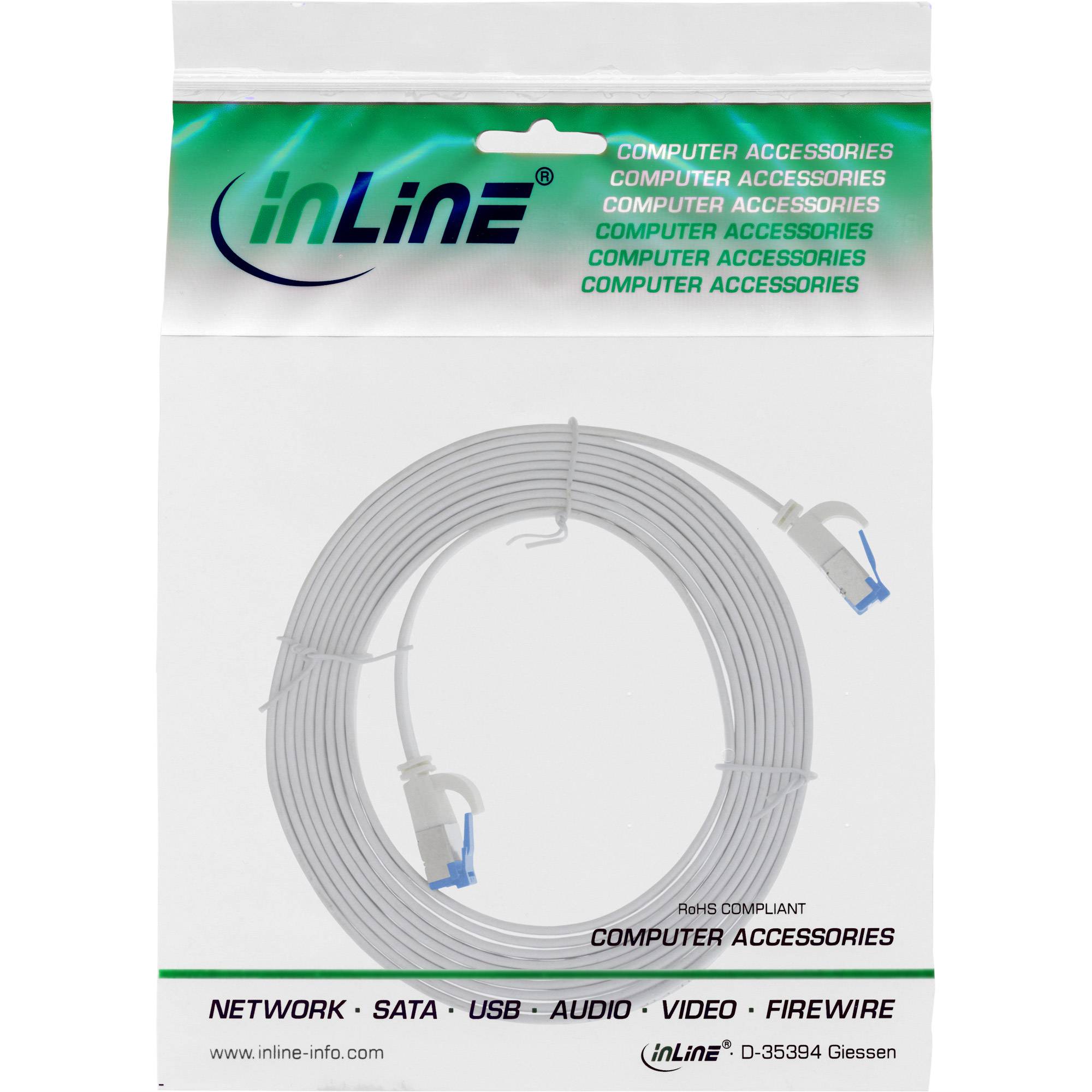 INLINE - Patchkabel flach - U/FTP - Cat.6A - TPE halogenfrei - weiß - 1,5m