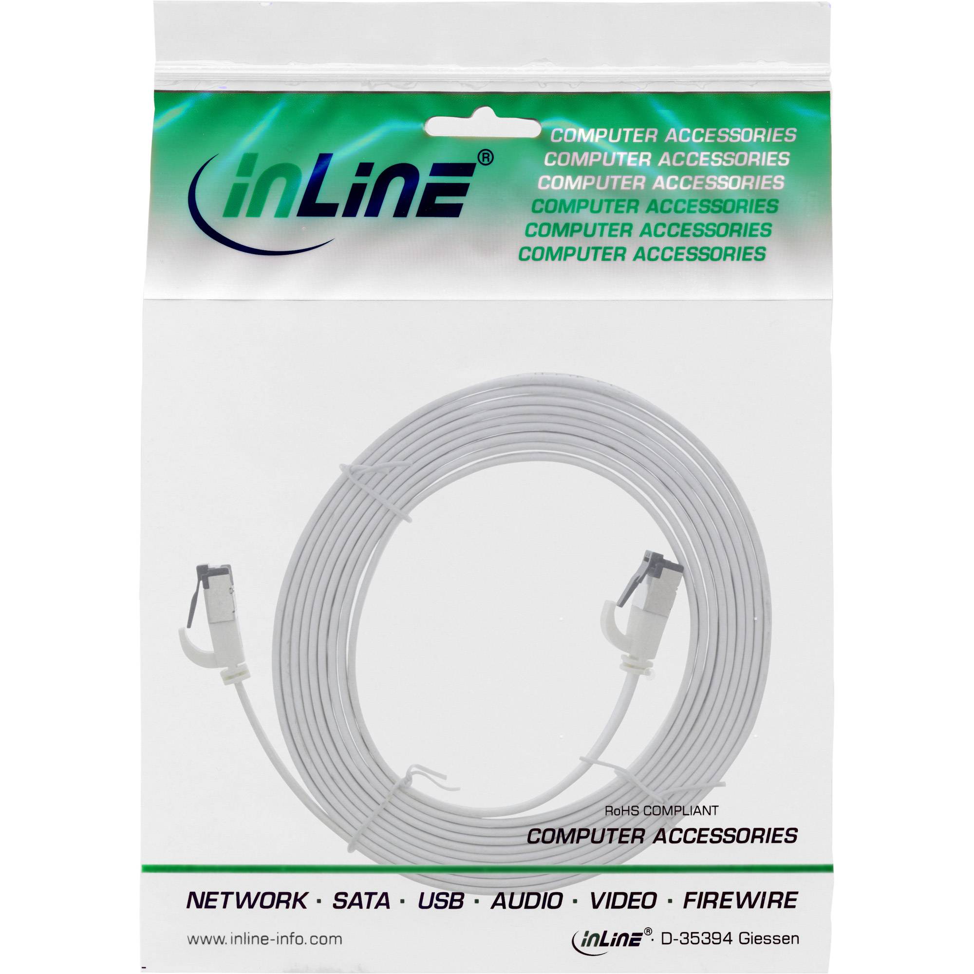 INLINE - Patchkabel flach - U/FTP - Cat.8.1 - TPE halogenfrei - weiß - 0,3m