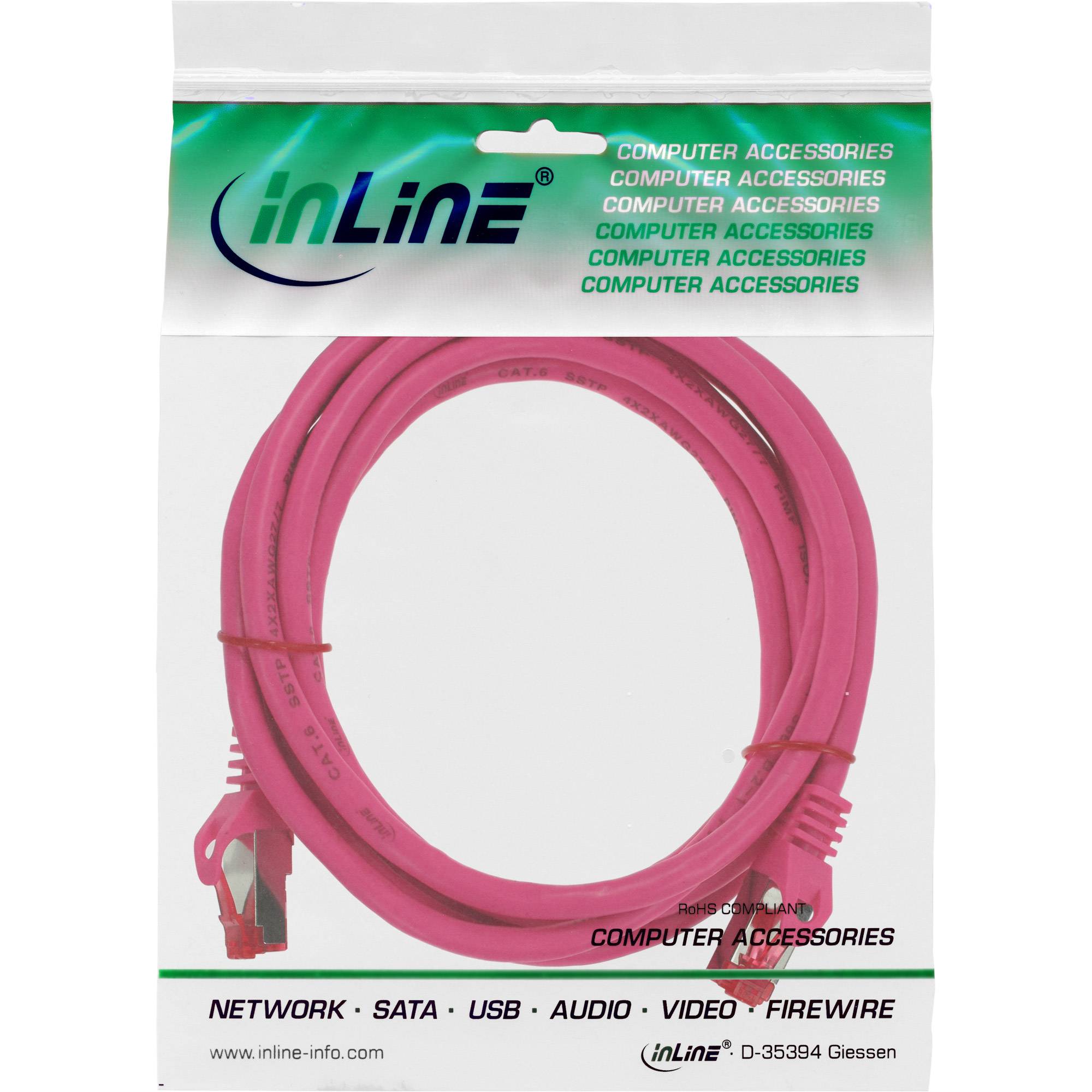 INLINE - Patchkabel - S/FTP (PiMf) - Cat.6 - 250MHz - PVC - Kupfer - pink - 0,3m