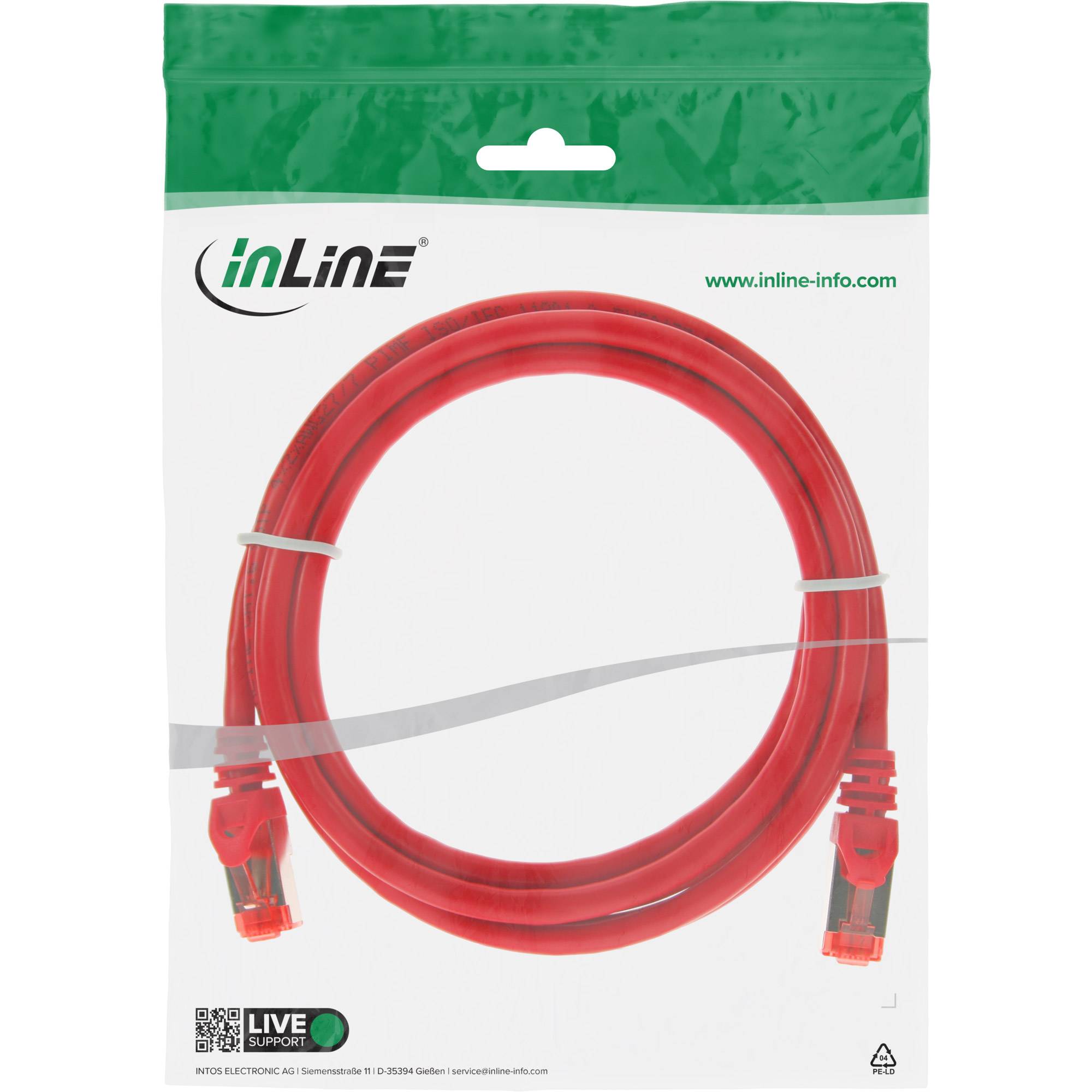 INLINE - Patchkabel - S/FTP (PiMf) - Cat.6 - 250MHz - PVC - CCA - rot - 2m