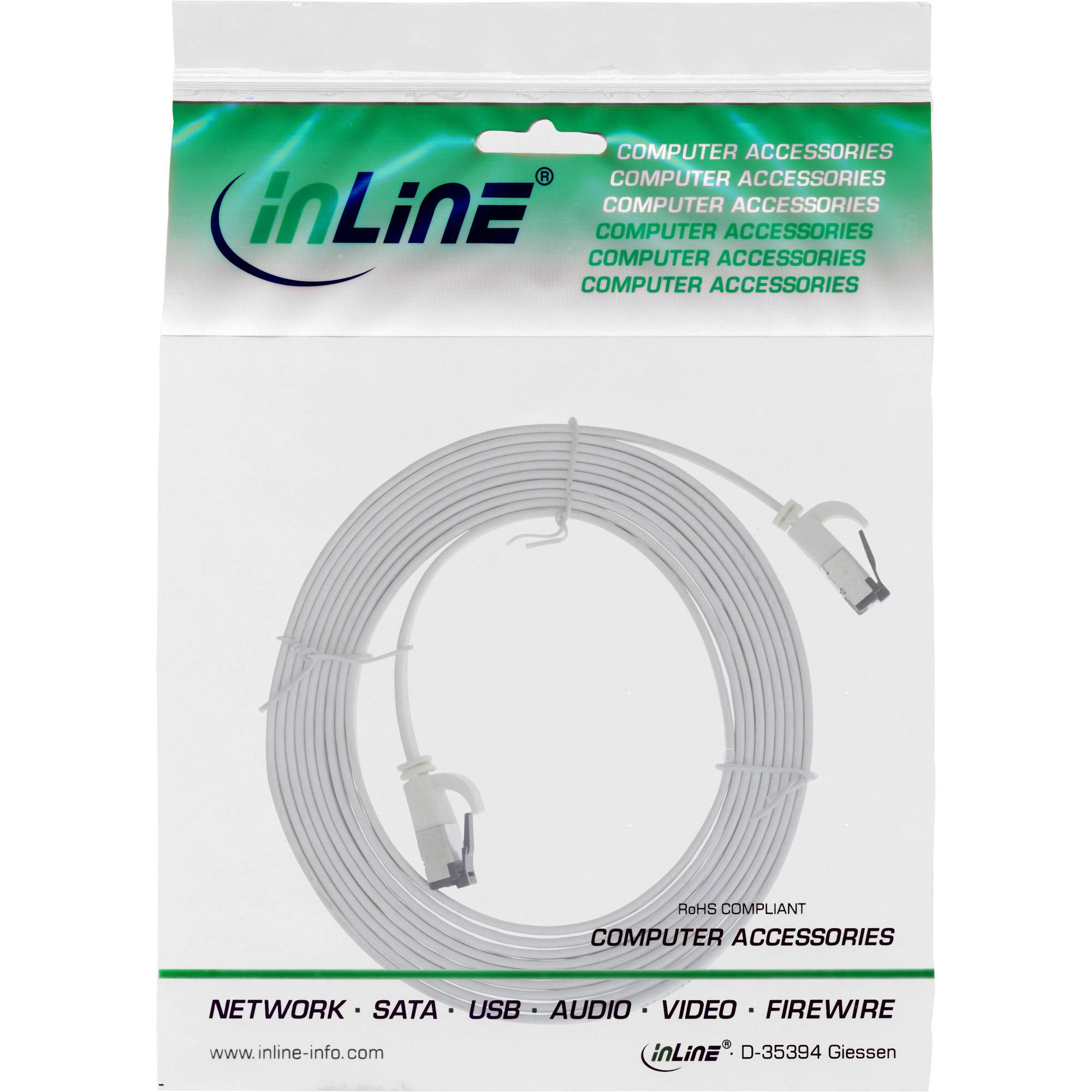INLINE - Patchkabel flach - U/FTP - Cat.8.1 - TPE halogenfrei - weiß - 0,5m