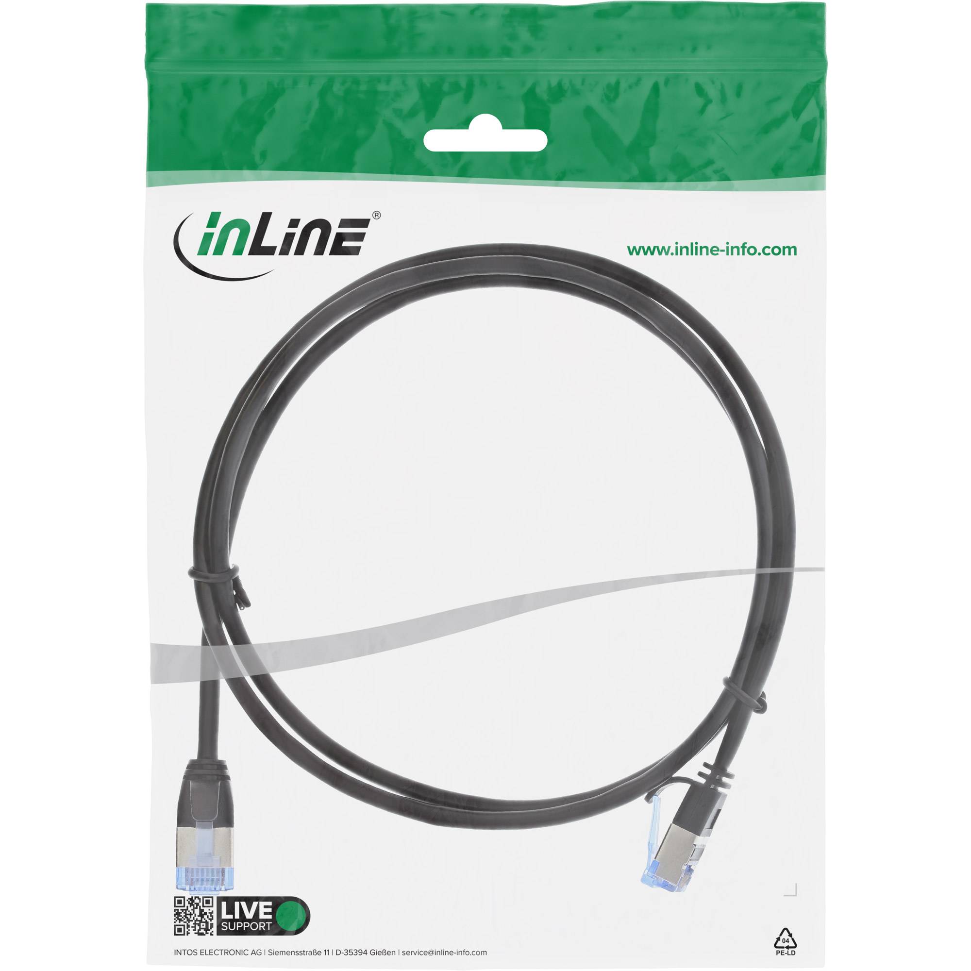INLINE - Patchkabel slim - U/FTP PiMf - Cat.6A - schwarz - 0,5m
