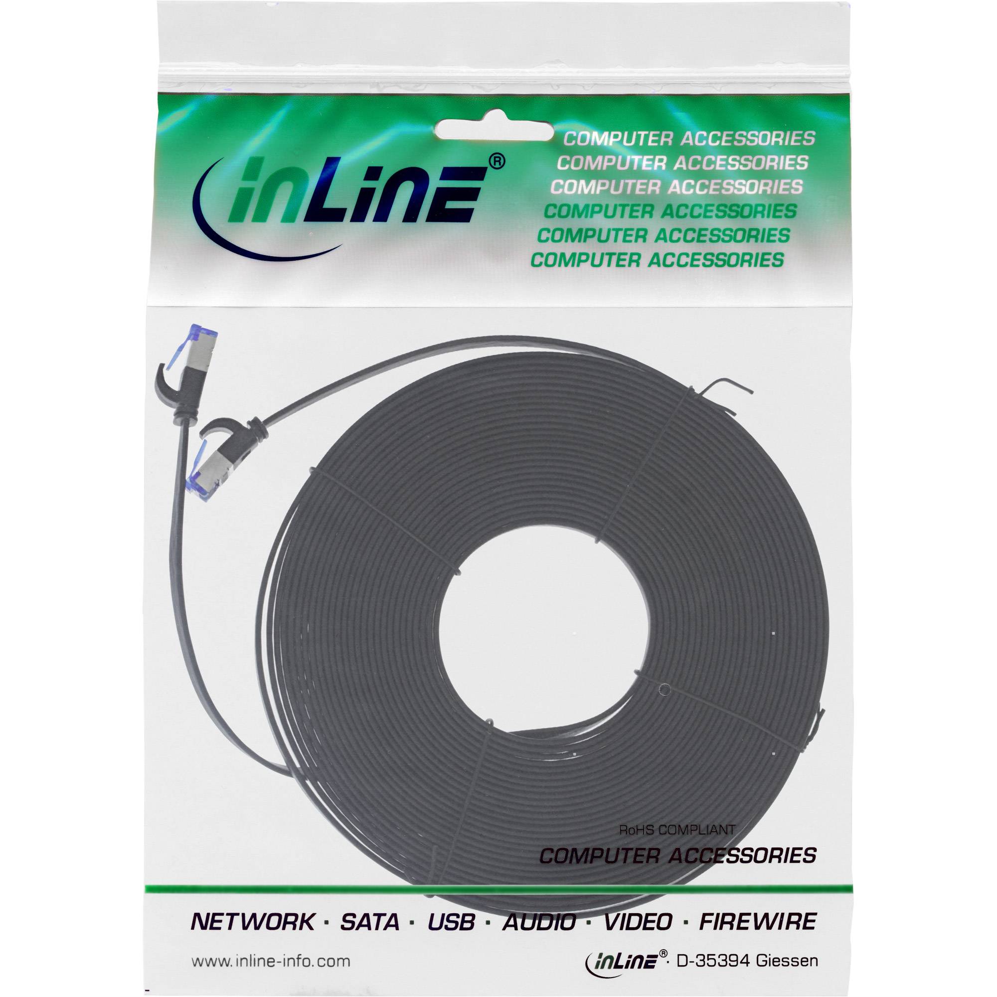 INLINE - Patchkabel flach - U/FTP - Cat.6A - TPE halogenfrei - schwarz - 20m