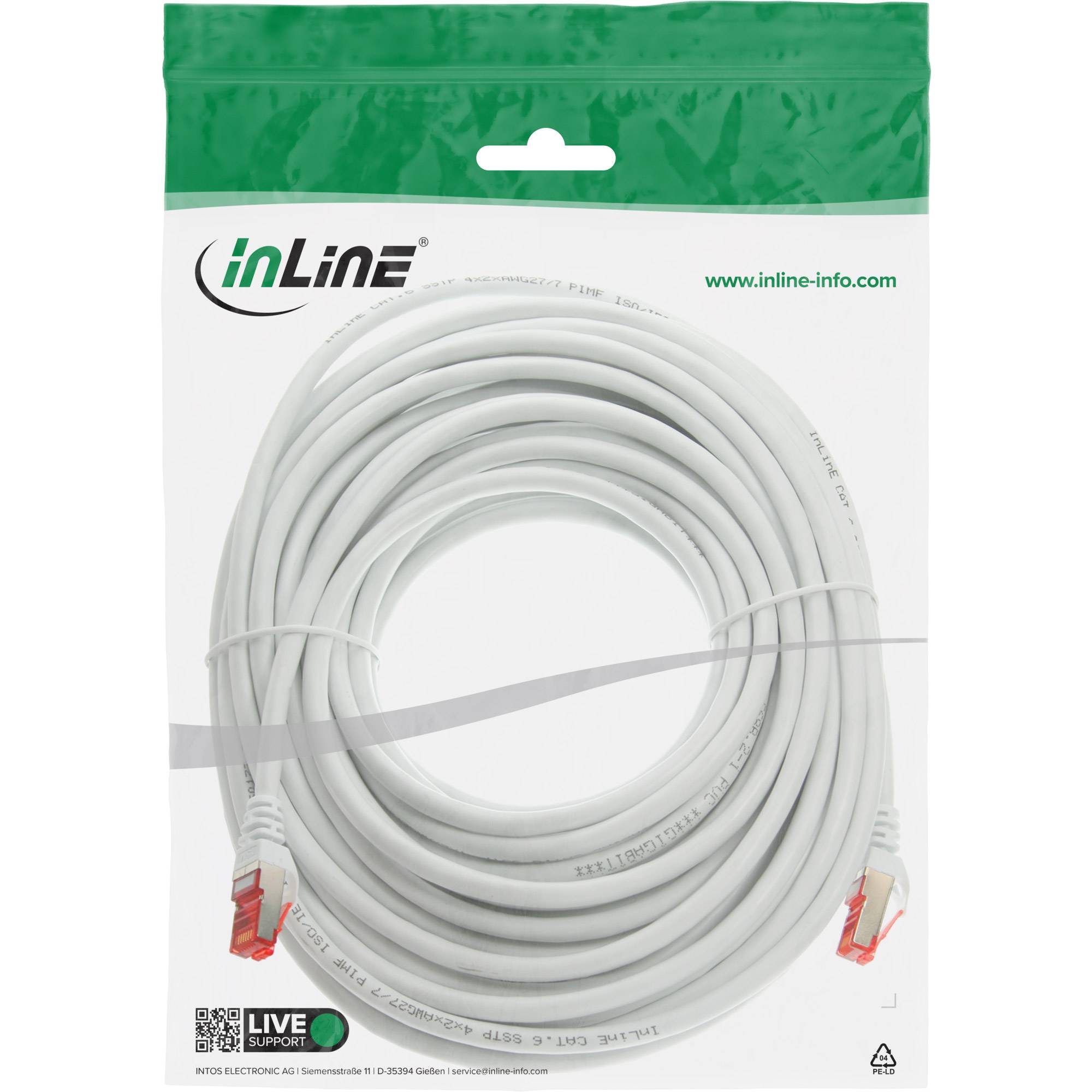 INLINE - Patchkabel - S/FTP (PiMf) - Cat.6 - 250MHz - PVC - Kupfer - weiß - 15m