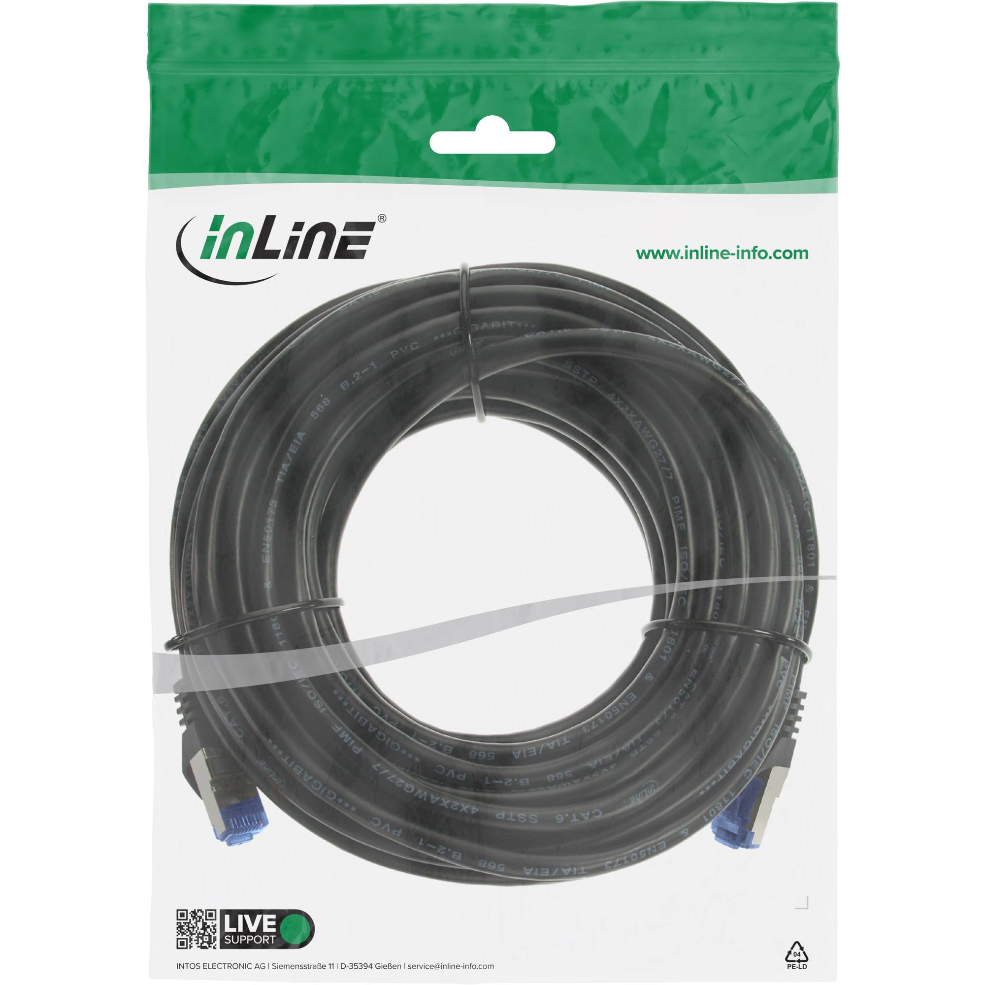 INLINE - Patchkabel - Cat.6A - S/FTP - PE outdoor - schwarz - 20m