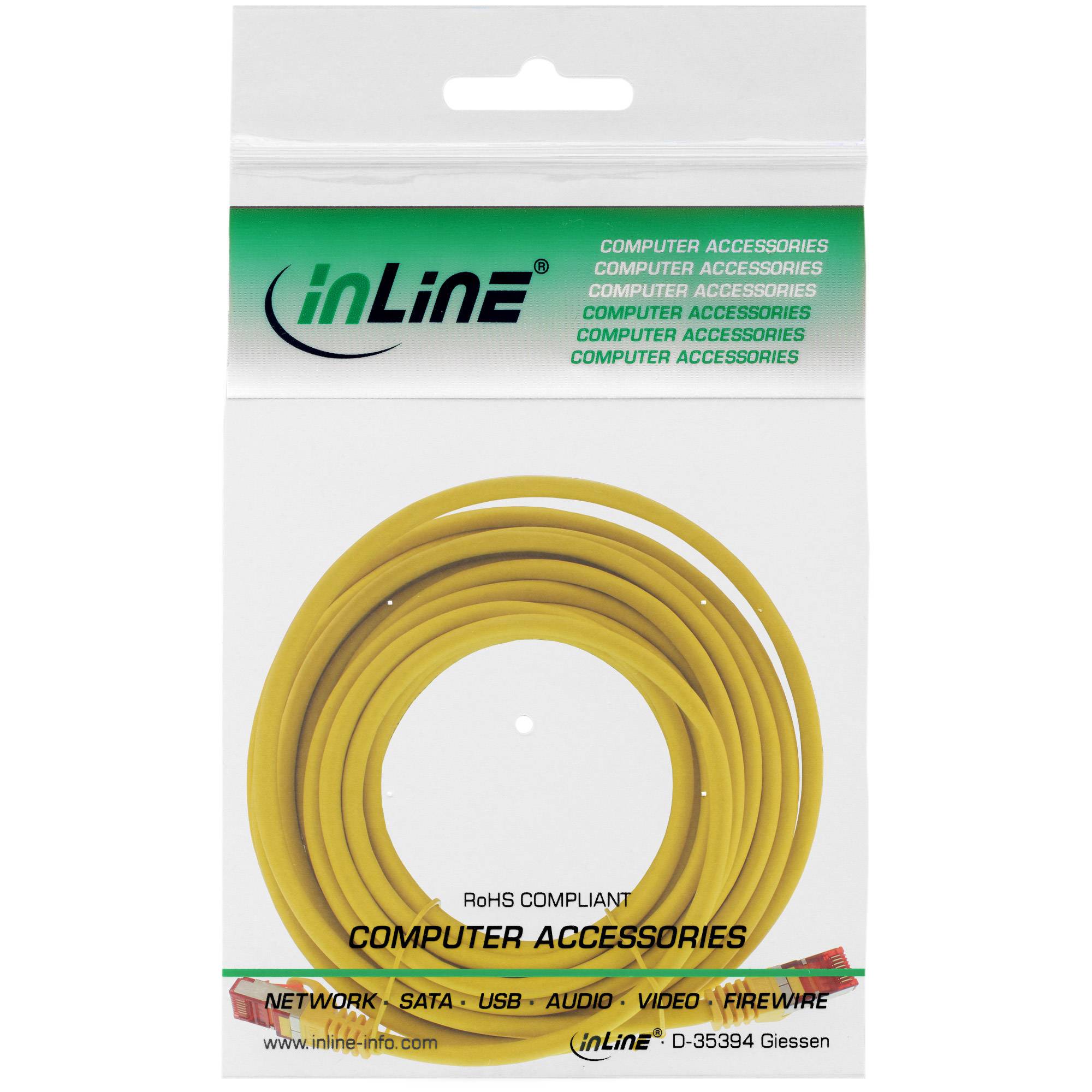 INLINE - Patchkabel - S/FTP (PiMf) - Cat.6 - halogenfrei - Kupfer - gelb - 15m