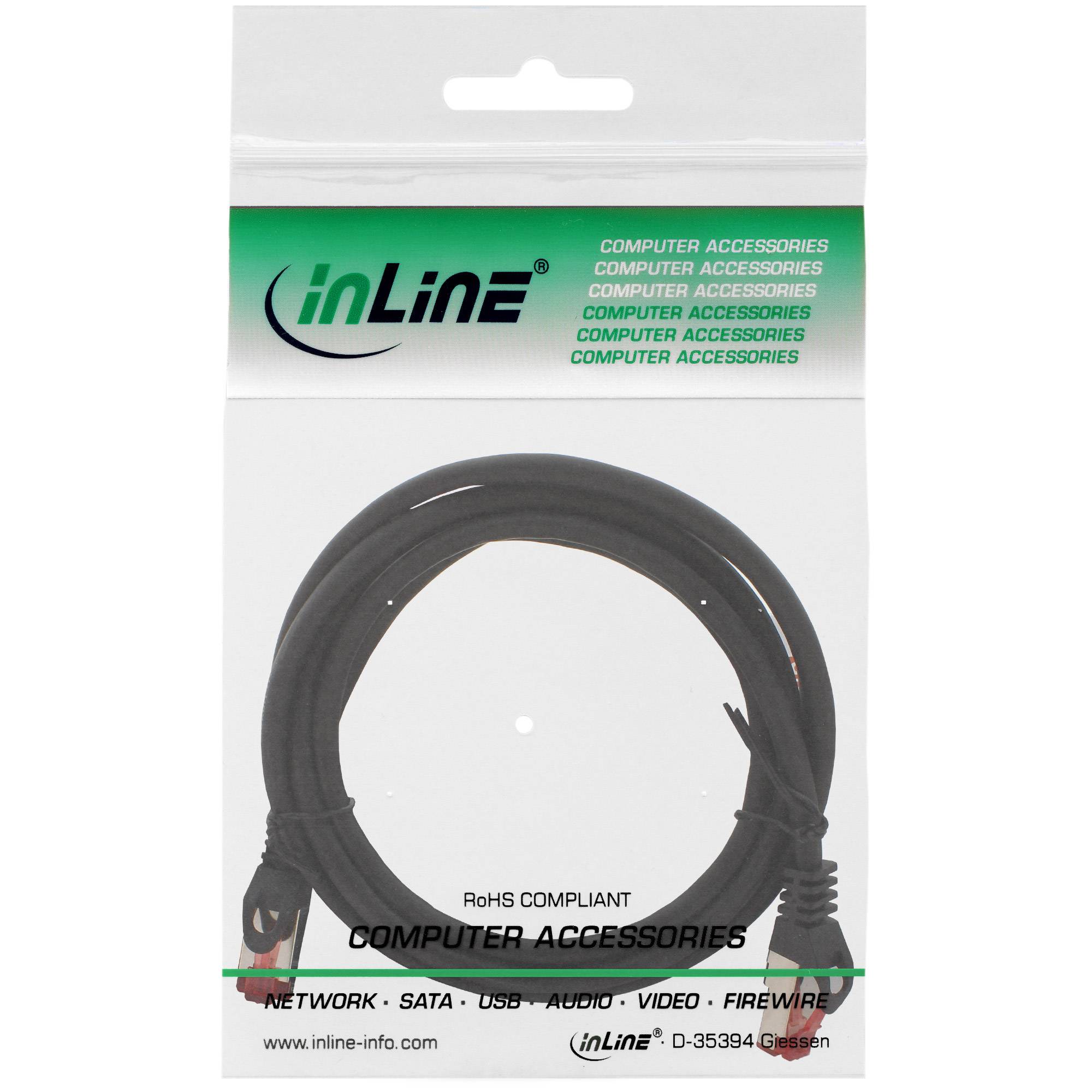 INLINE - Patchkabel - S/FTP (PiMf) - Cat.6 - halogenfrei - Kupfer - schwarz - 2m