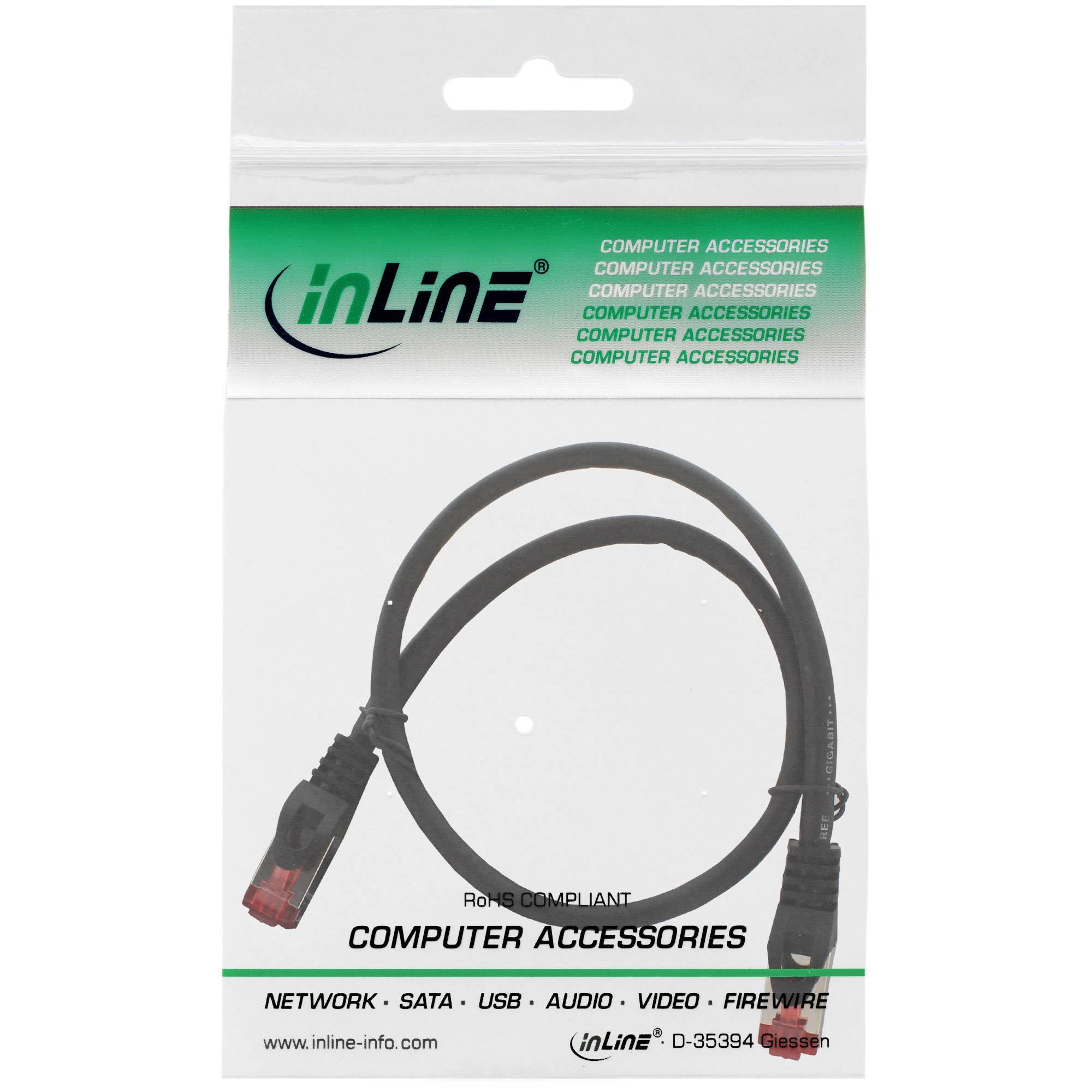 INLINE - Patchkabel - S/FTP (PiMf) - Cat.6 - halogenfrei - Kupfer - schwarz - 0,25m