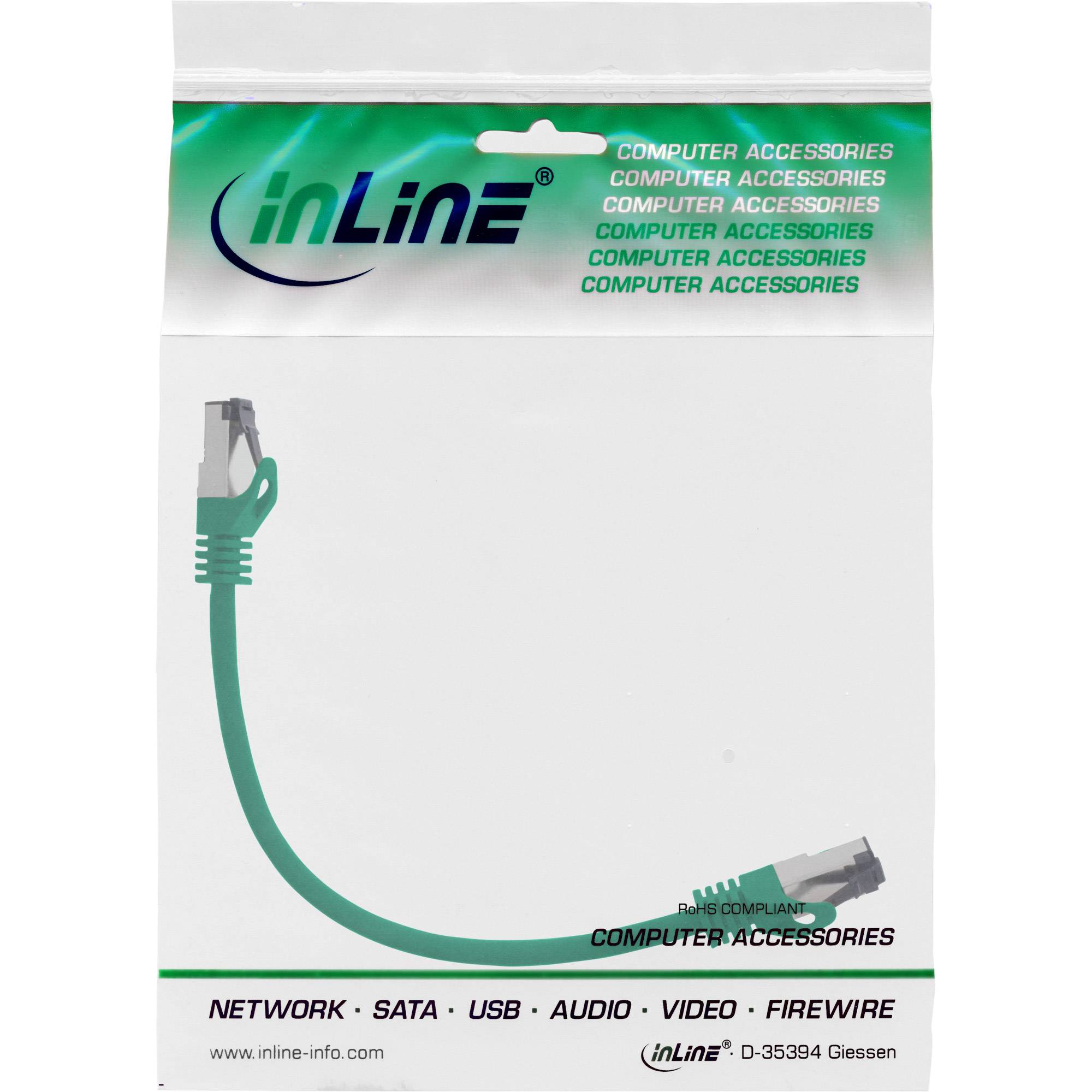 INLINE - Patchkabel - S/FTP (PiMf) - Cat.8.1 - 2000MHz - halogenfrei - grün - 0,3m