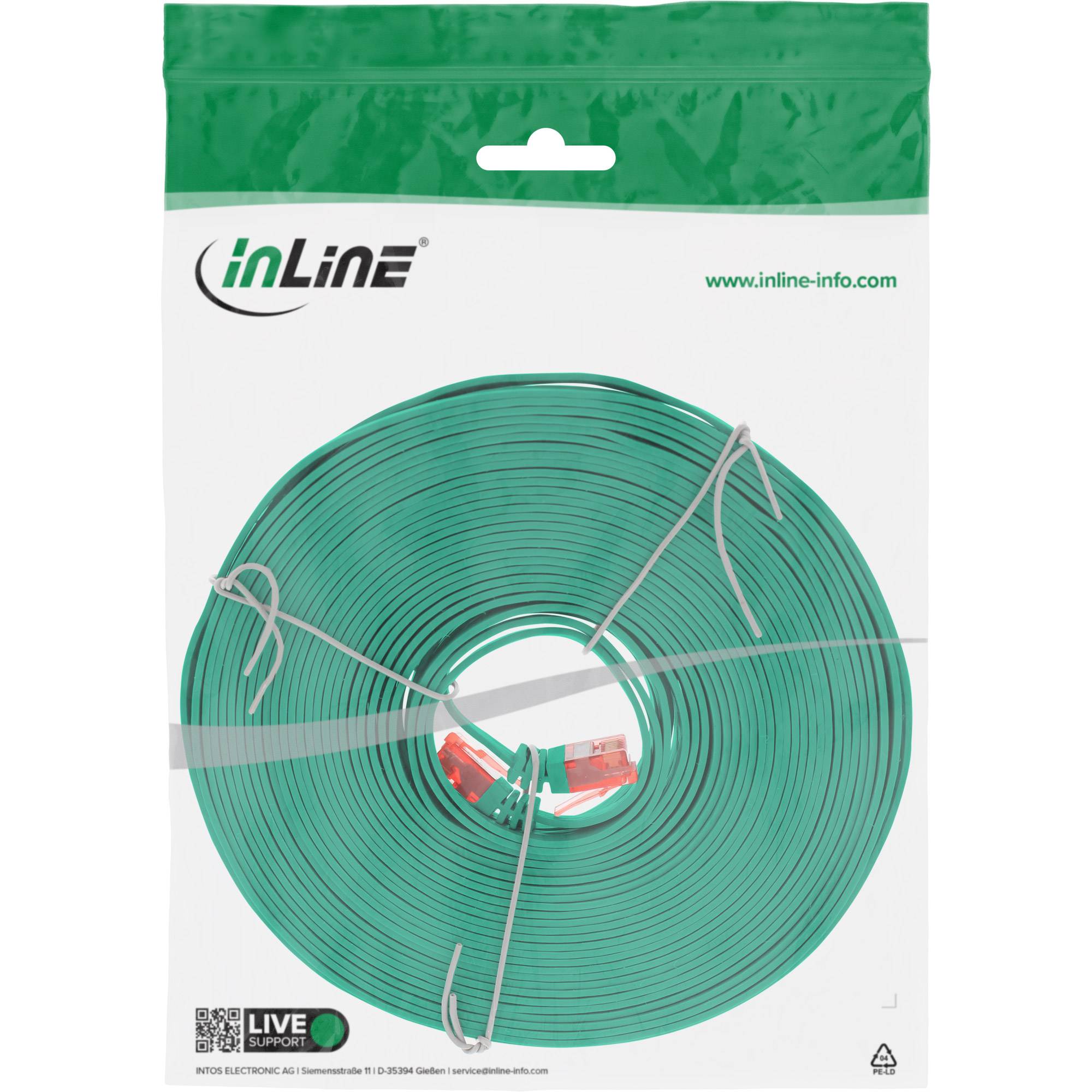 INLINE - Patchkabel flach - U/UTP - Cat.6 - grün - 10m