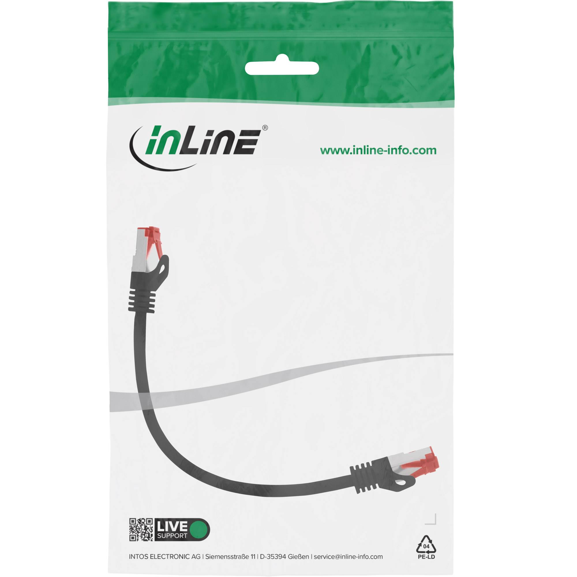 INLINE - Patchkabel - S/FTP (PiMf) - Cat.6 - 250MHz - PVC - Kupfer - schwarz - 0,3m