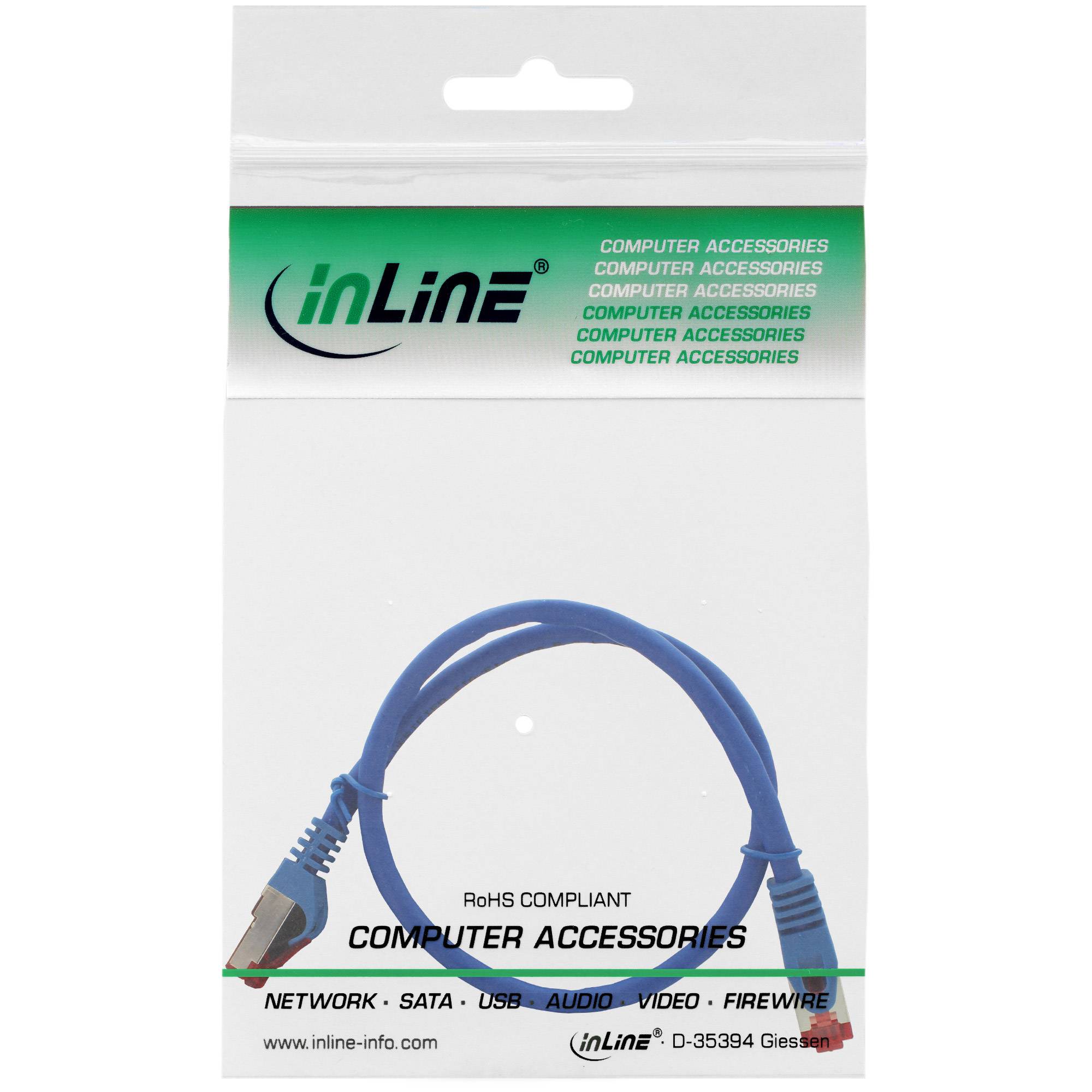 INLINE - Patchkabel - S/FTP (PiMf) - Cat.6 - halogenfrei - Kupfer - blau - 0,5m