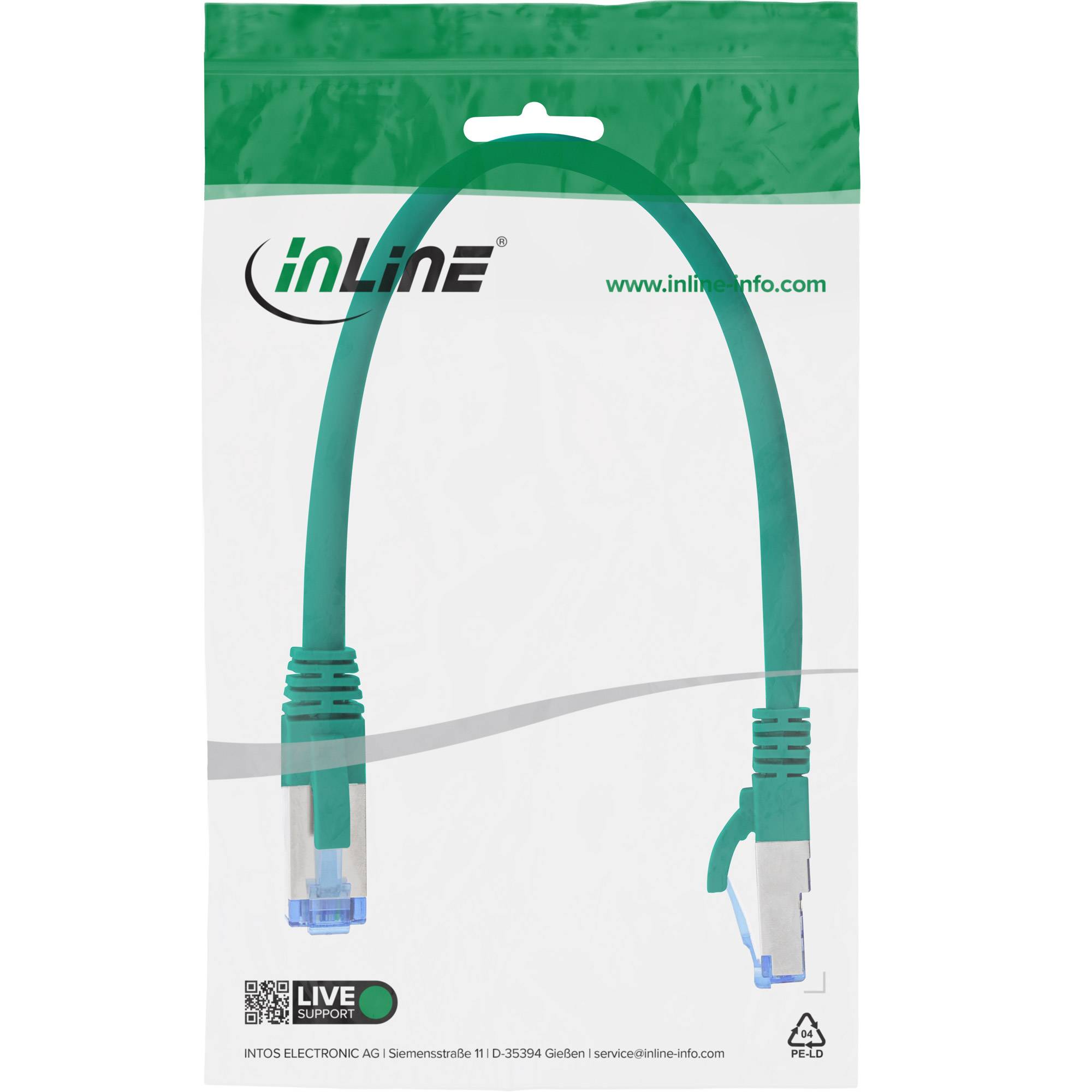 INLINE - Patchkabel - S/FTP (PiMf) - Cat.6A - halogenfrei - grün - 0,3m