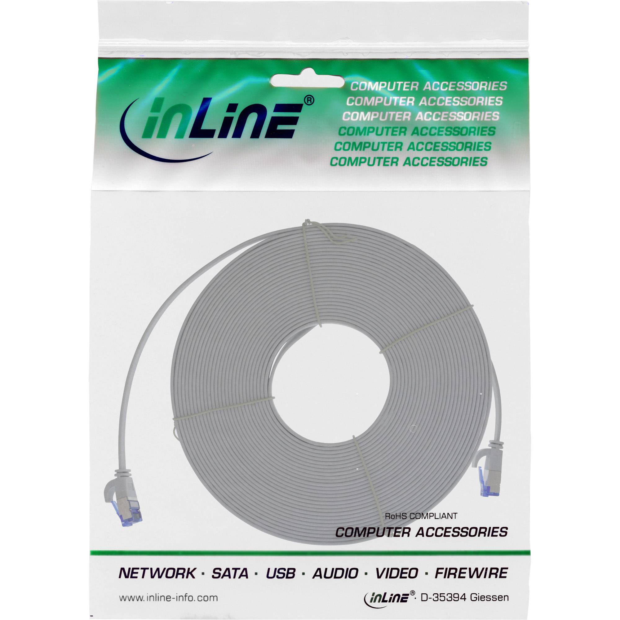 INLINE - Patchkabel flach - U/FTP - Cat.6A - TPE halogenfrei - grau - 7,5m