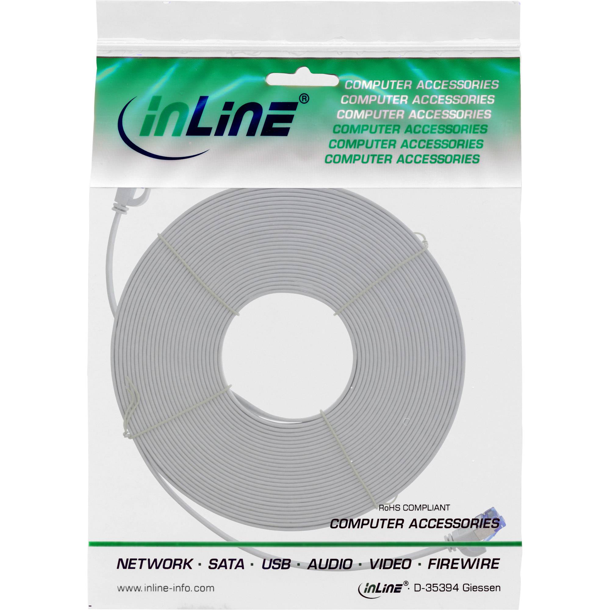 INLINE - Patchkabel flach - U/FTP - Cat.6A - TPE halogenfrei - grau - 15m