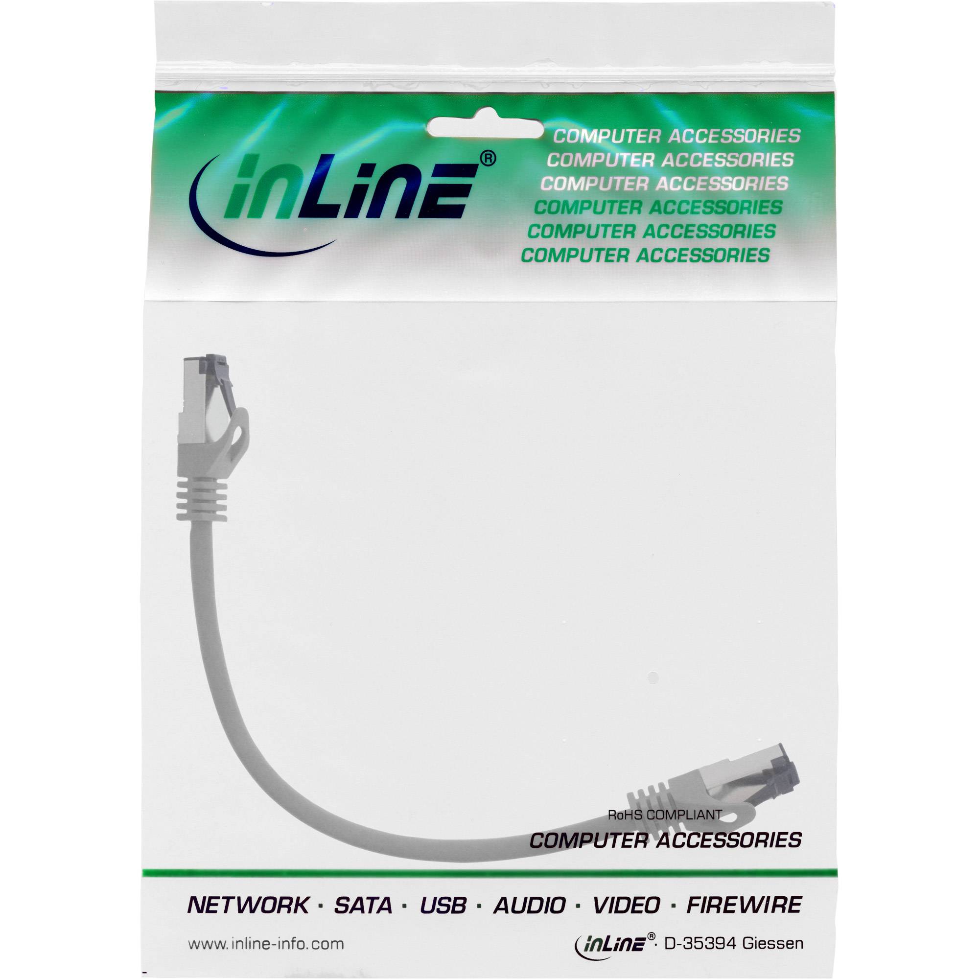 INLINE - Patchkabel - S/FTP (PiMf) - Cat.8.1 - 2000MHz - halogenfrei - grau - 0,3m