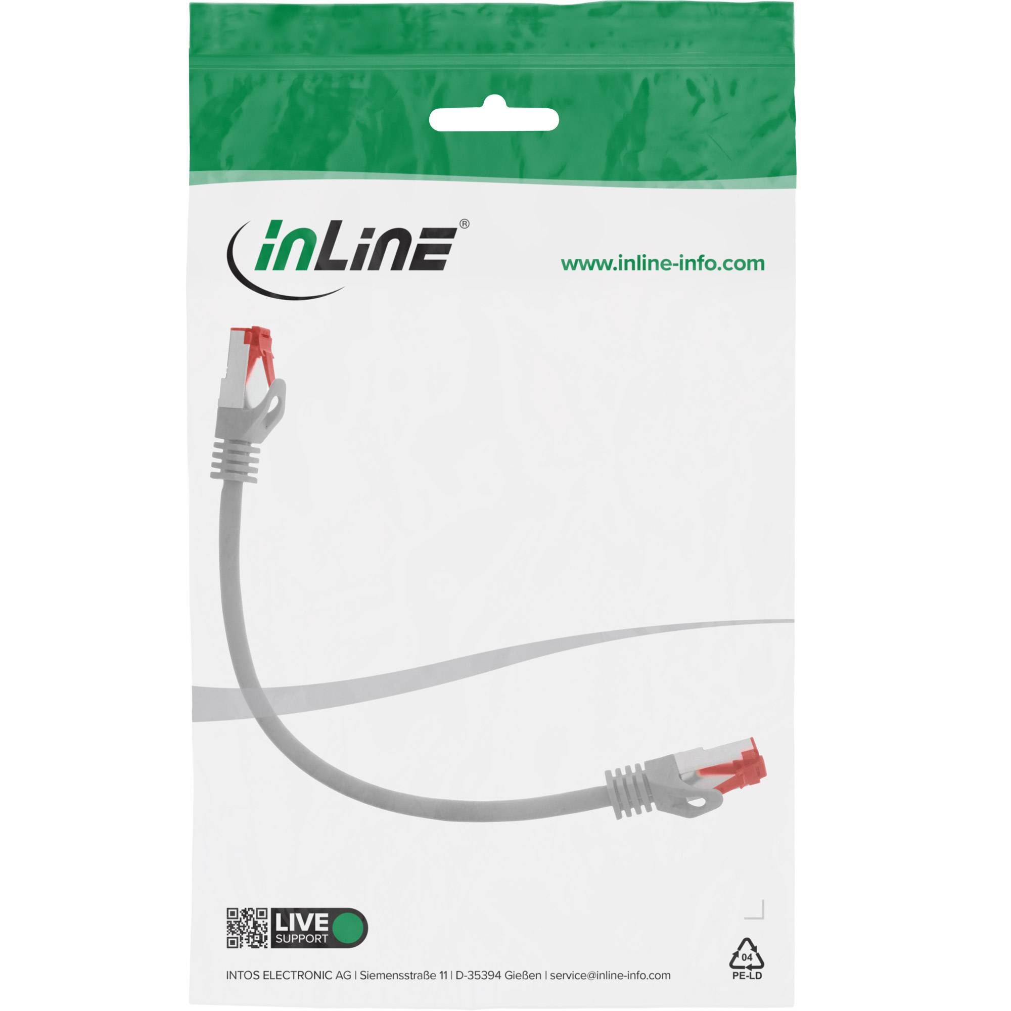 INLINE - Patchkabel - S/FTP (PiMf) - Cat.6 - 250MHz - PVC - Kupfer - grau - 0,3m
