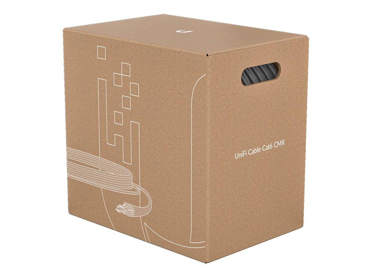 Brauner Karton mit der Aufschrift „UniFi Kabel Cat6 CMR