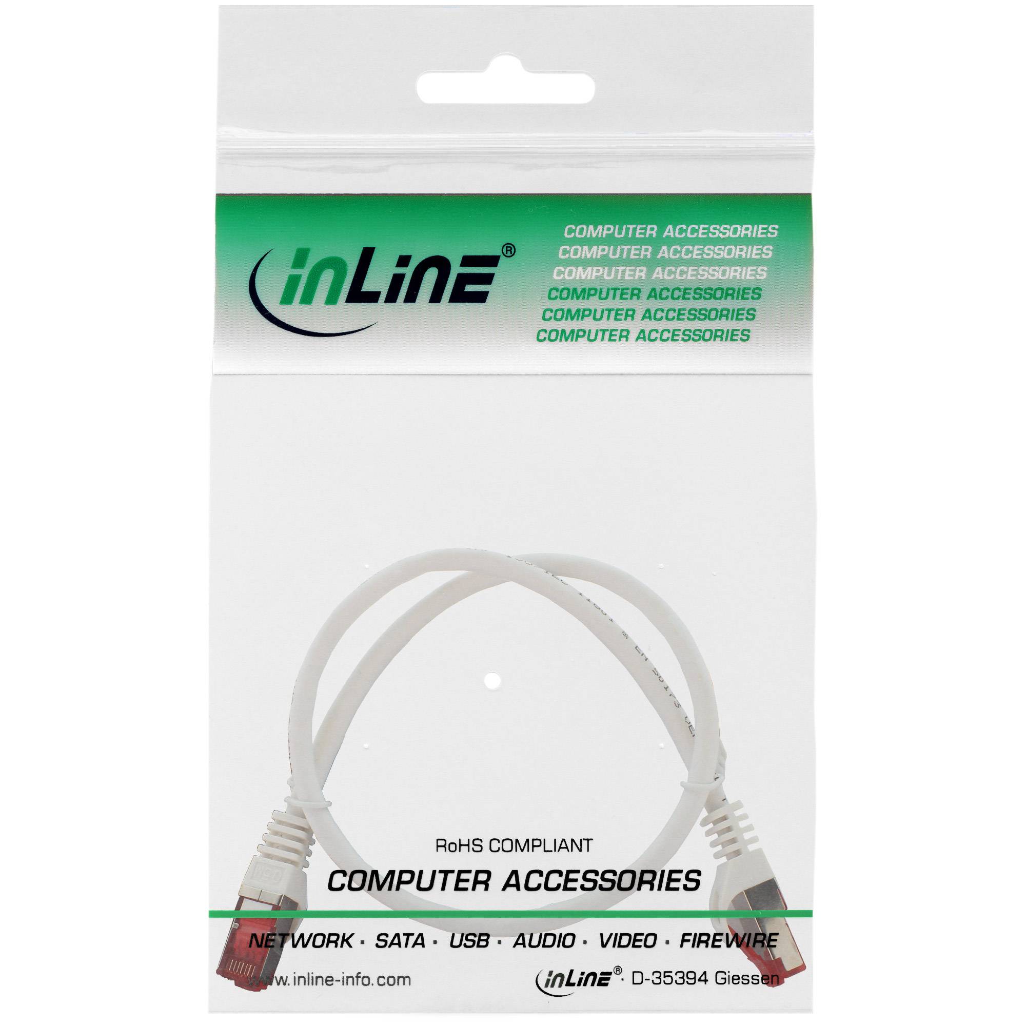 INLINE - Patchkabel - S/FTP (PiMf) - Cat.6 - halogenfrei - Kupfer - weiß - 0,25m