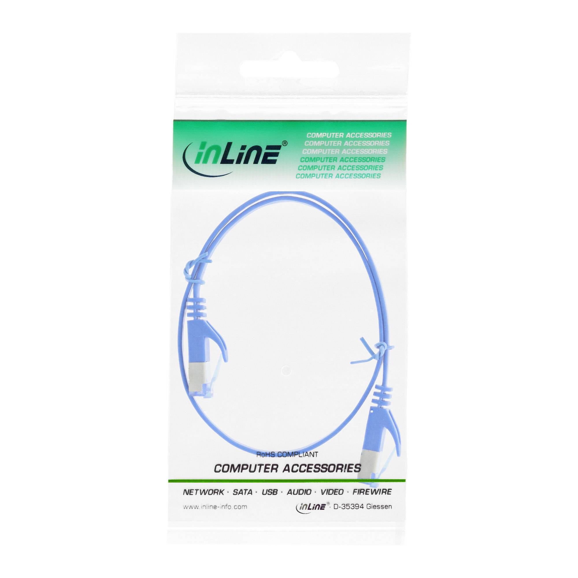 INLINE - Patchkabel flach - U/FTP - Cat.6A - blau - 0,5m