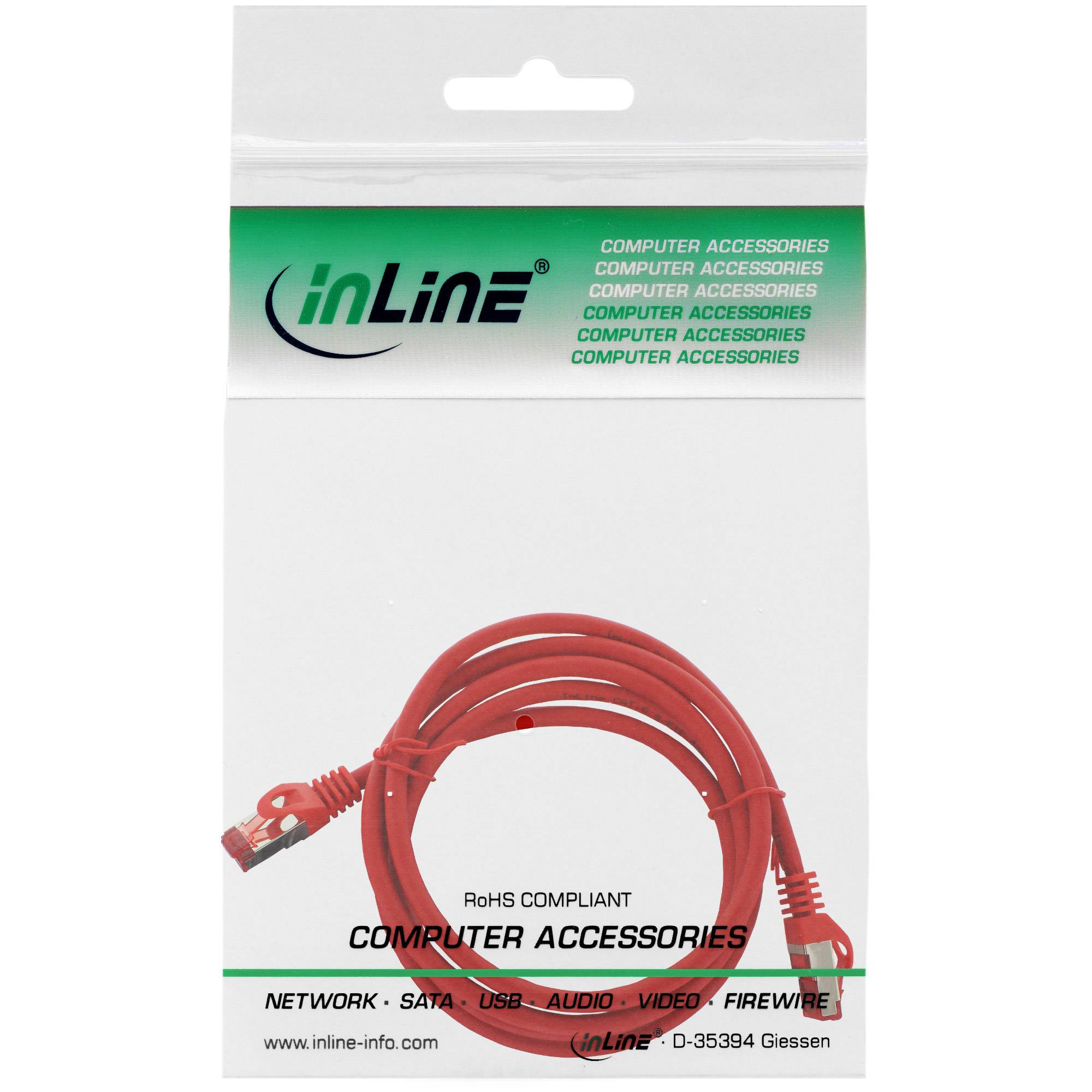 INLINE - Patchkabel - S/FTP (PiMf) - Cat.6 - halogenfrei - Kupfer - rot - 1m