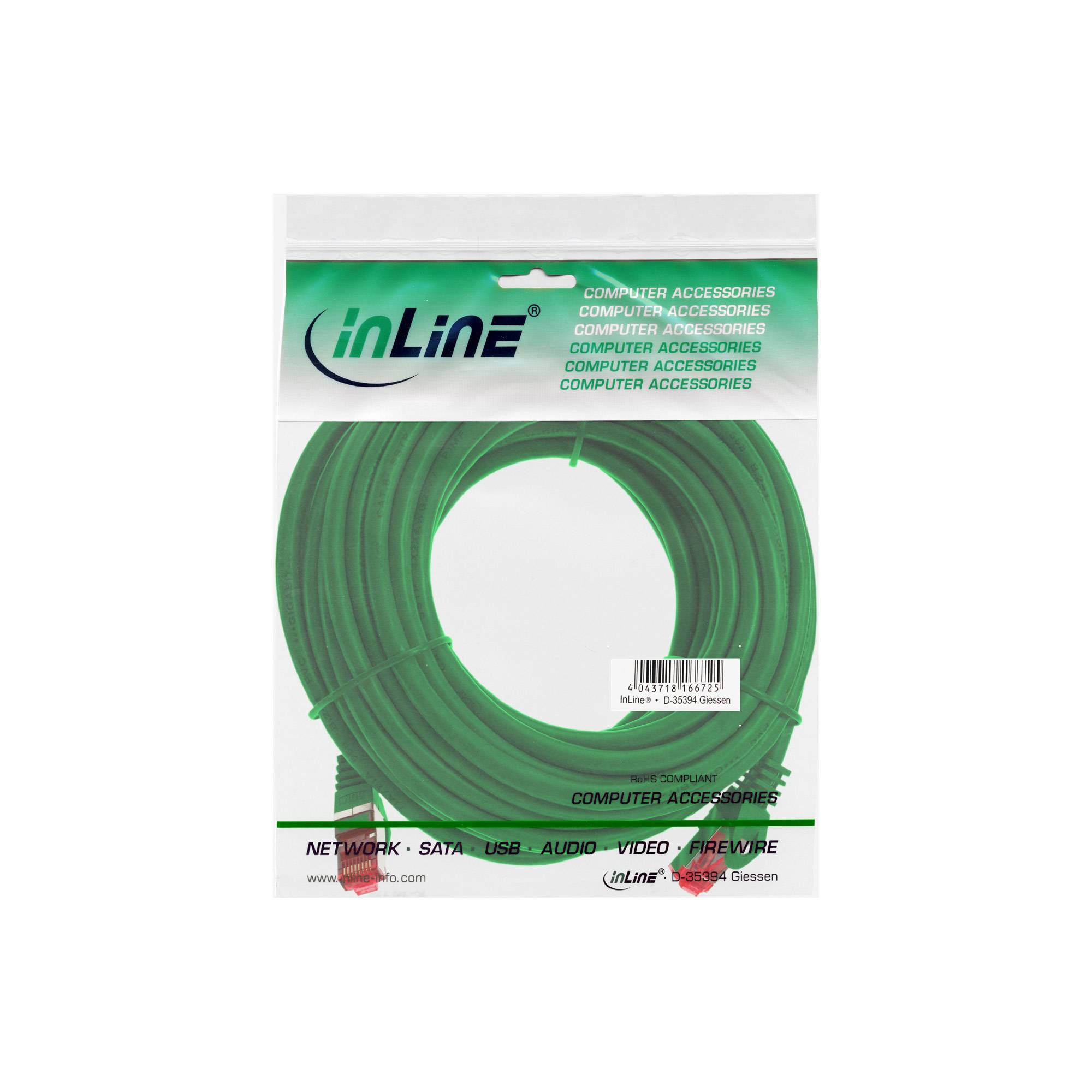 INLINE - Patchkabel - S/FTP (PiMf) - Cat.6 - 250MHz - PVC - CCA - grün - 10m
