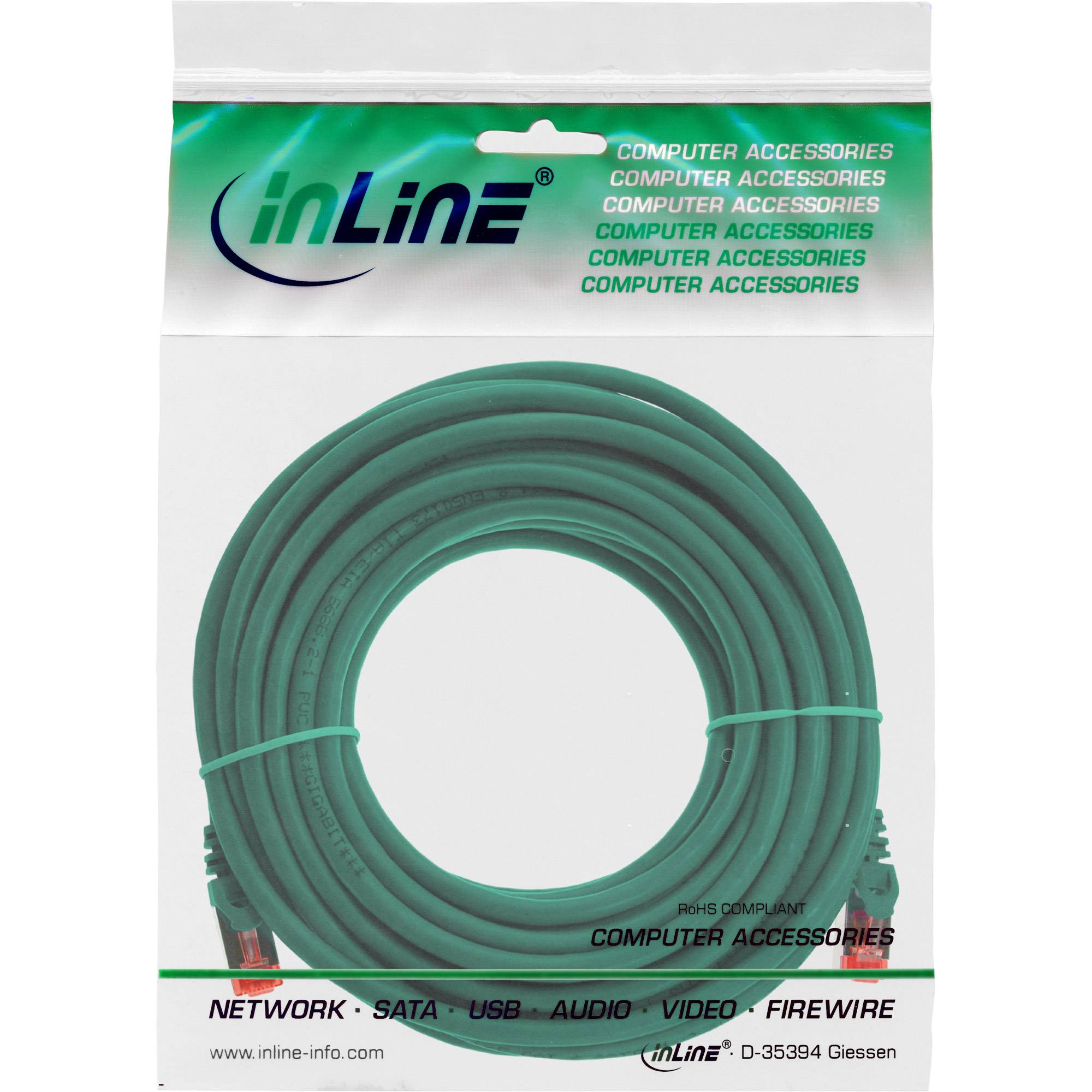 INLINE - Patchkabel - S/FTP (PiMf) - Cat.6 - halogenfrei - Kupfer - grün - 15m