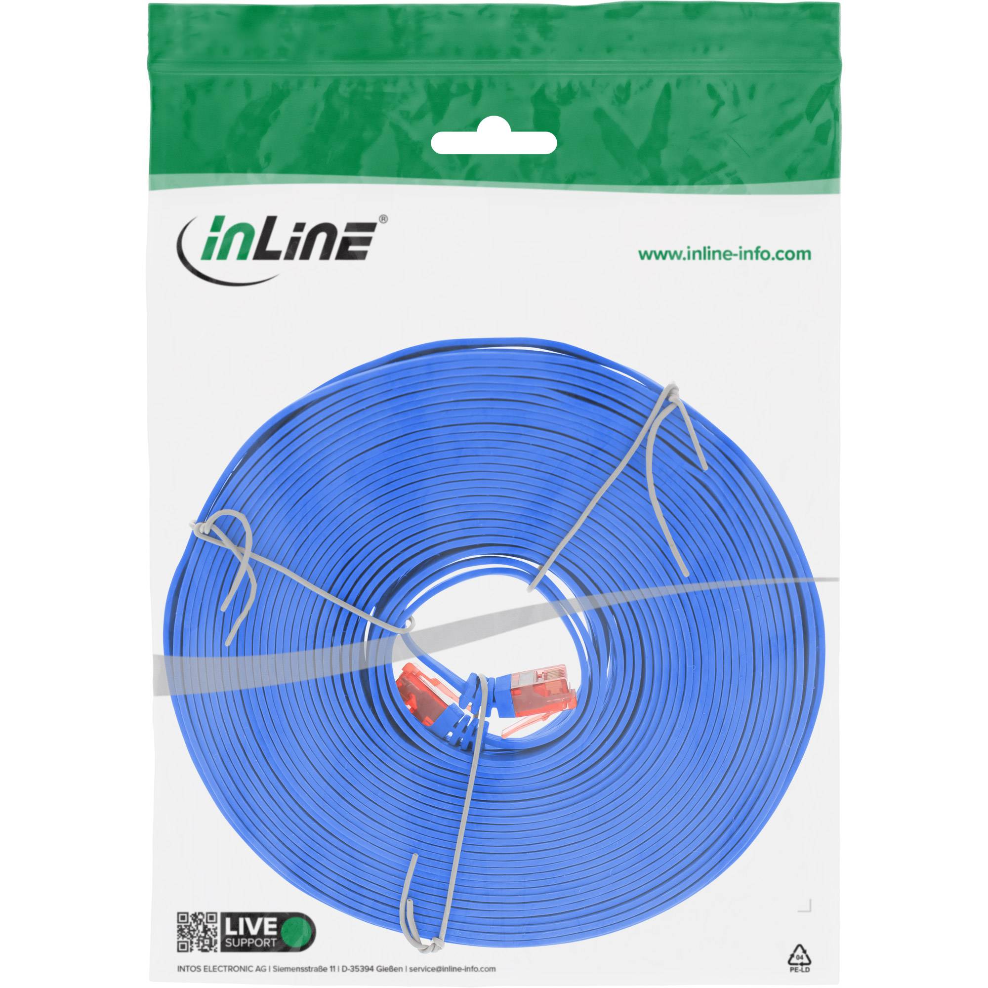 INLINE - Patchkabel flach - U/UTP - Cat.6 - blau - 5m