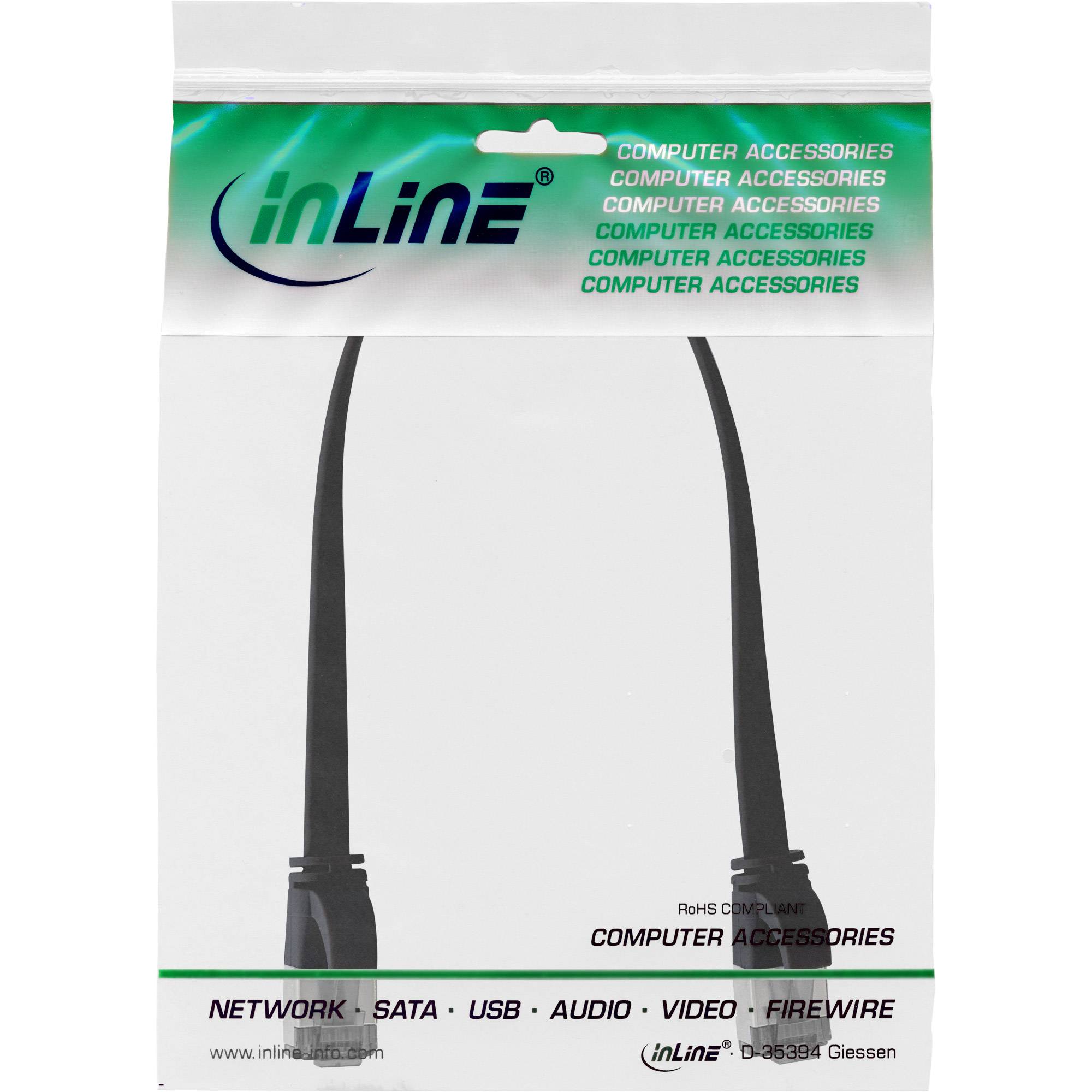 INLINE - Patchkabel flach - U/FTP - Cat.8.1 - TPE halogenfrei - schwarz - 0,25m