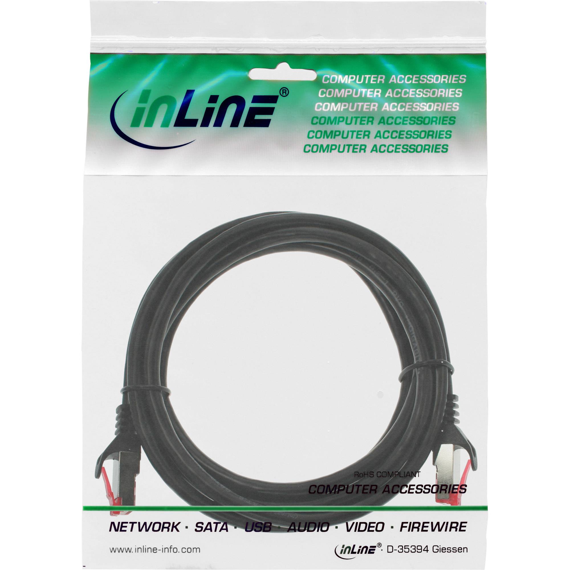 INLINE - Patchkabel - S/FTP (PiMf) - Cat.6 - halogenfrei - Kupfer - schwarz - 1m