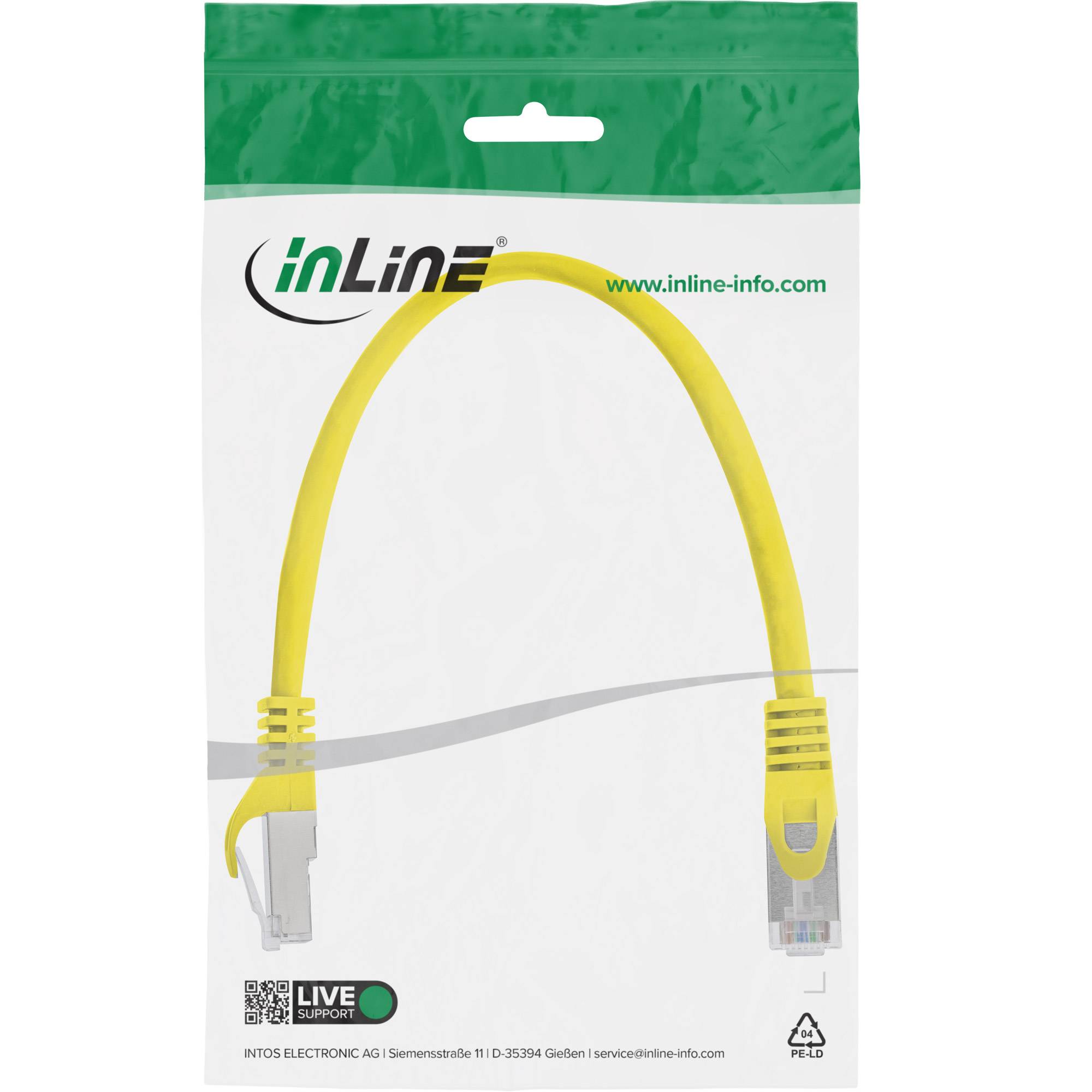 Paket eines gelben Ethernet-Kabels der Marke „inLine