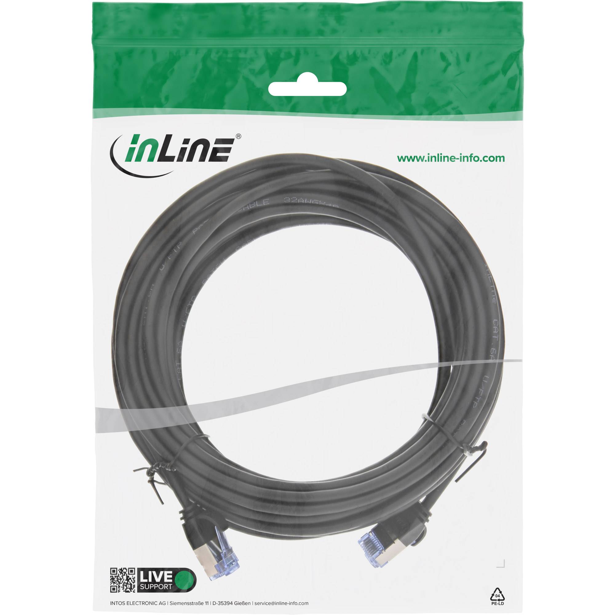 INLINE - Patchkabel slim - U/FTP PiMf - Cat.6A - schwarz - 5m