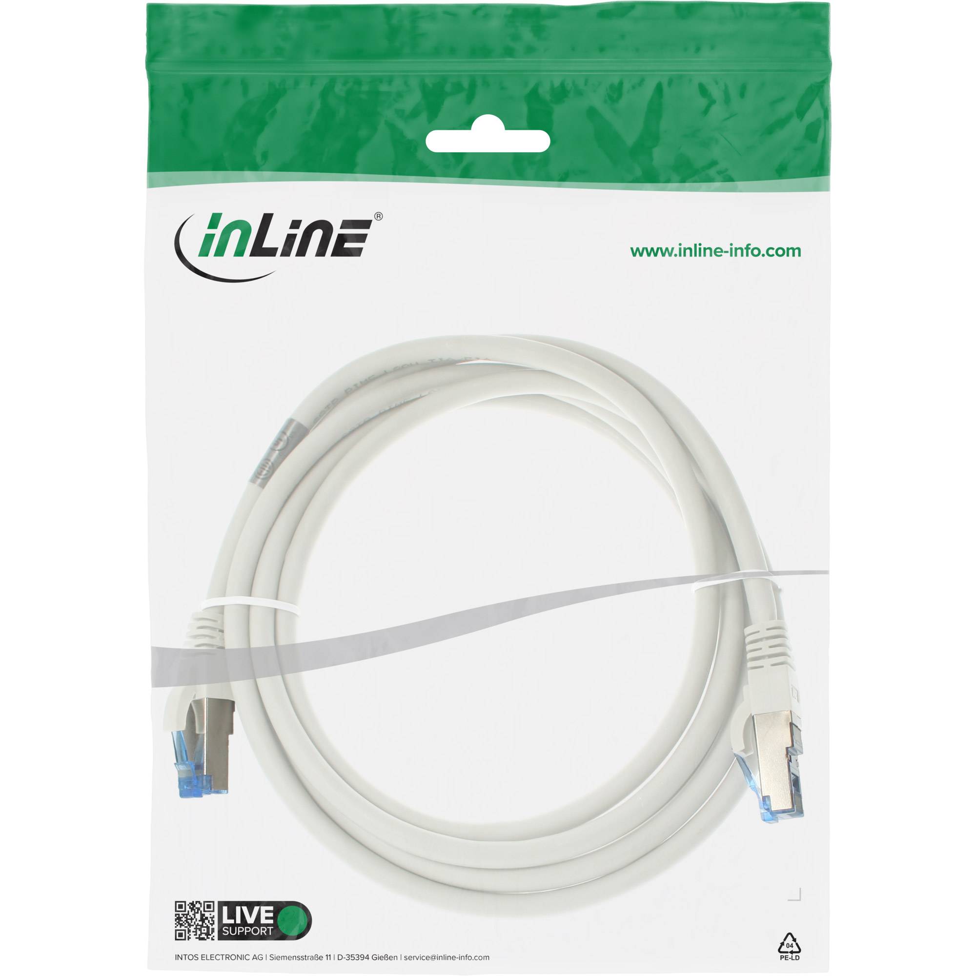 INLINE - Patchkabel - S/FTP (PiMf) - Cat.6A - halogenfrei - weiß - 3m