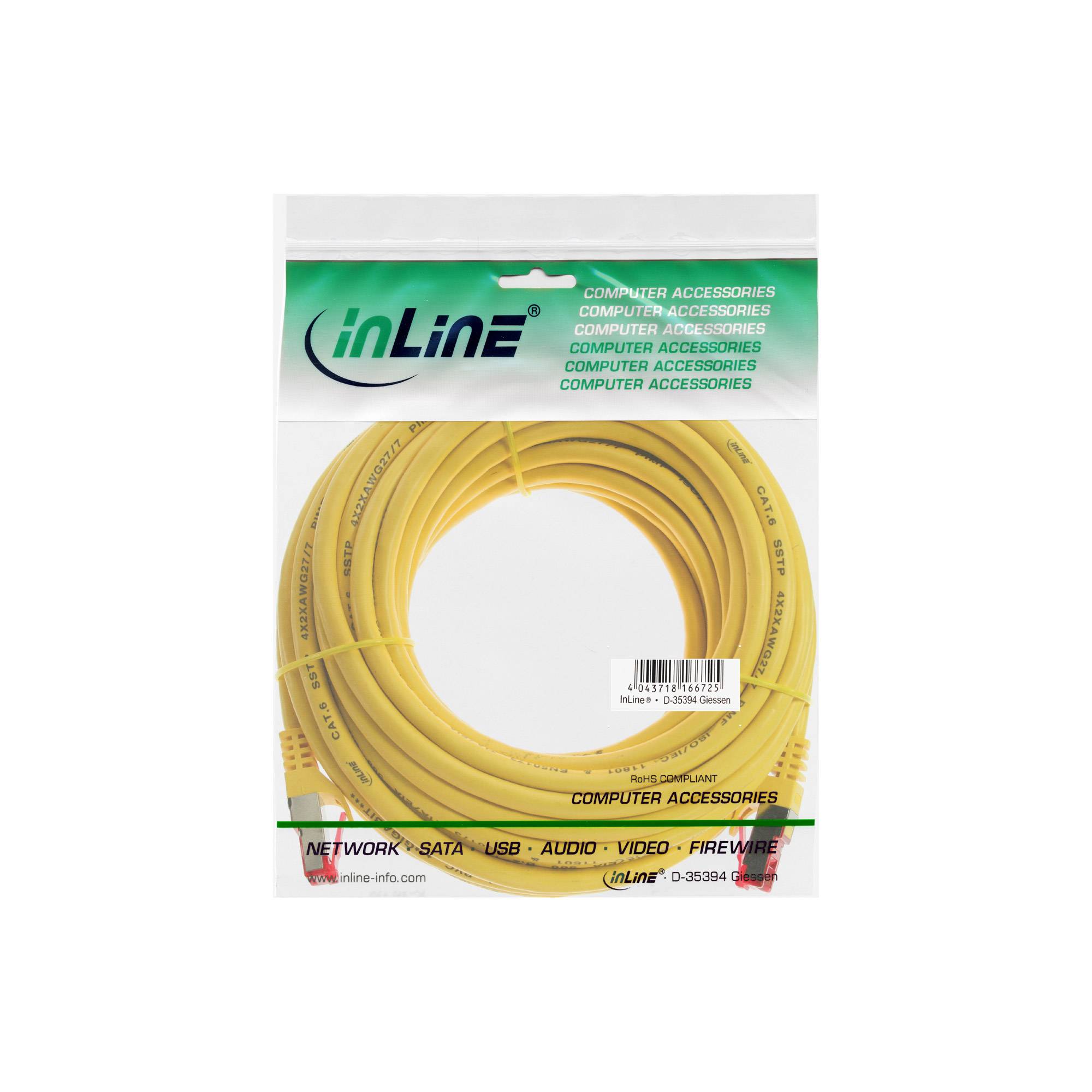 INLINE - Patchkabel - S/FTP (PiMf) - Cat.6 - 250MHz - PVC - Kupfer - gelb - 15m