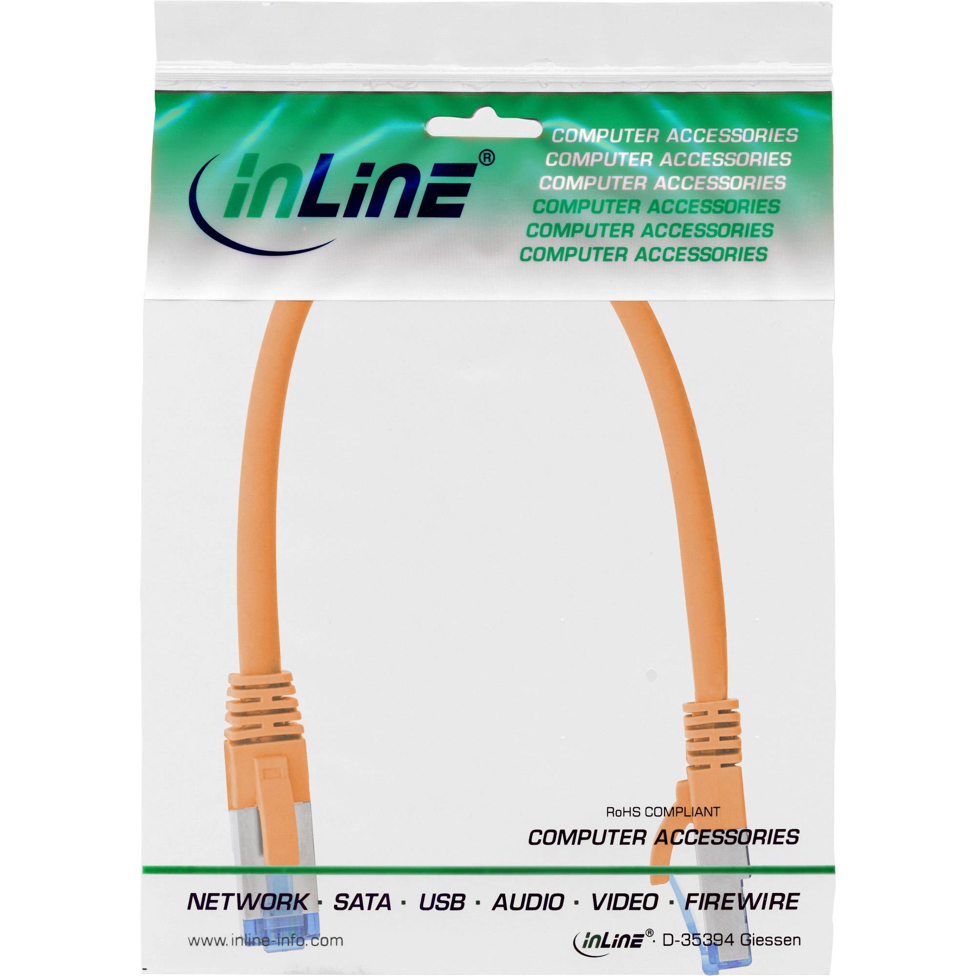 INLINE - Patchkabel - S/FTP (PiMf) - Cat.6A - halogenfrei - orange - 0,25m