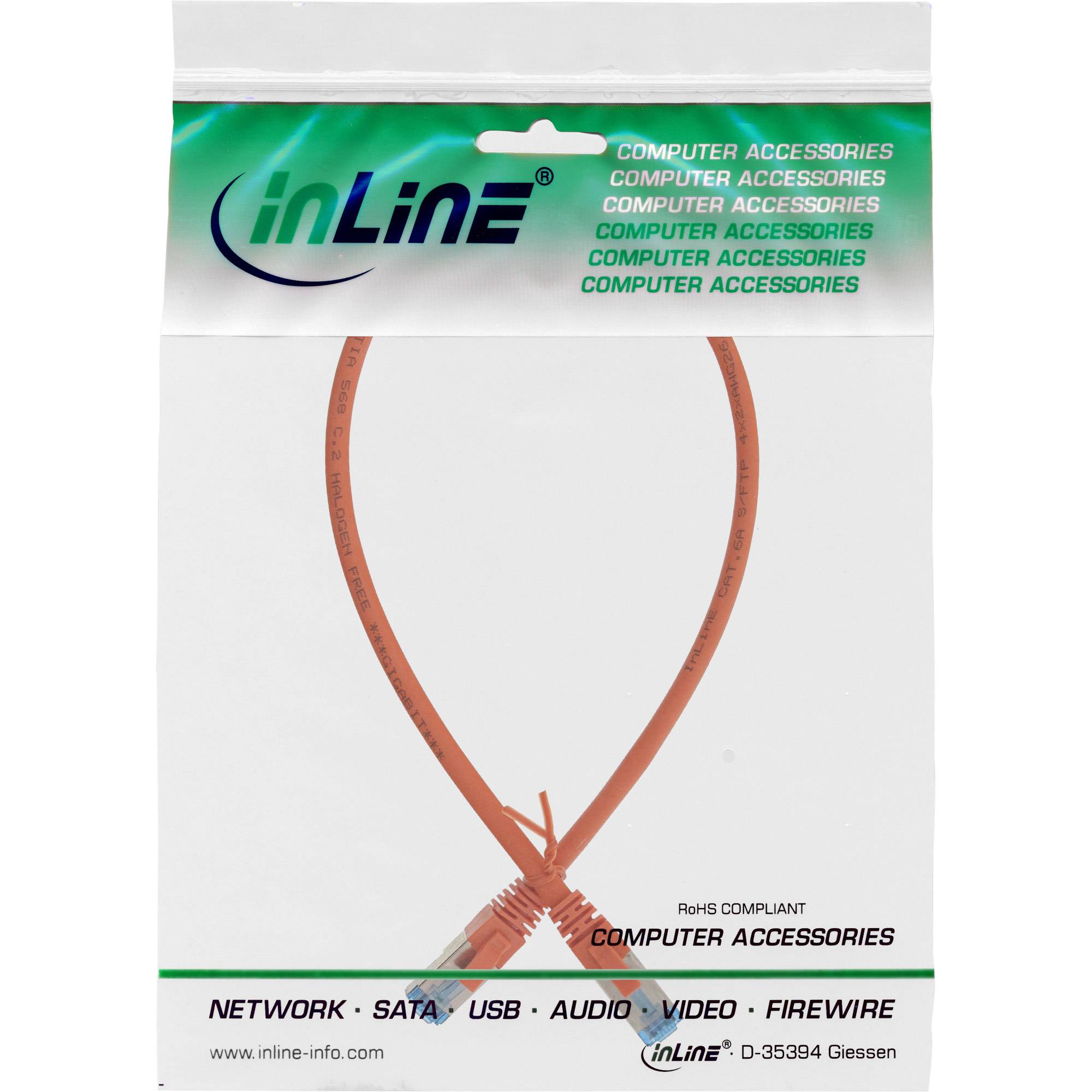 INLINE - Patchkabel - S/FTP (PiMf) - Cat.6A - halogenfrei - orange - 0,5m