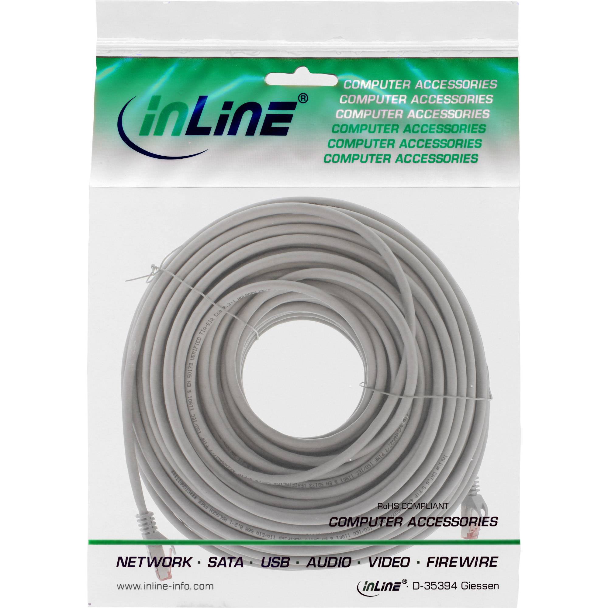 INLINE - Patchkabel - S/FTP (PiMf) - Cat.6 - halogenfrei - Kupfer - grau - 50m