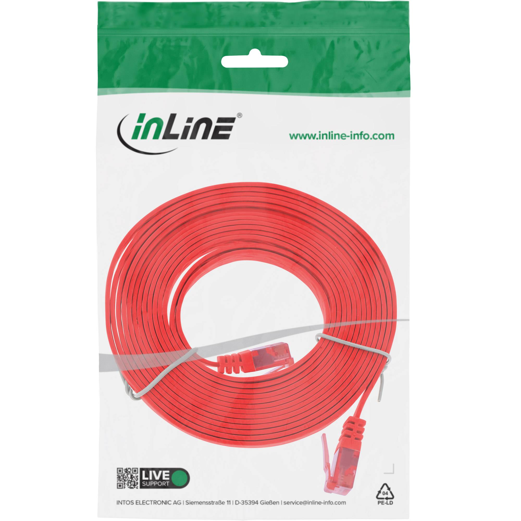 INLINE - Patchkabel flach - U/UTP - Cat.6 - rot - 3m