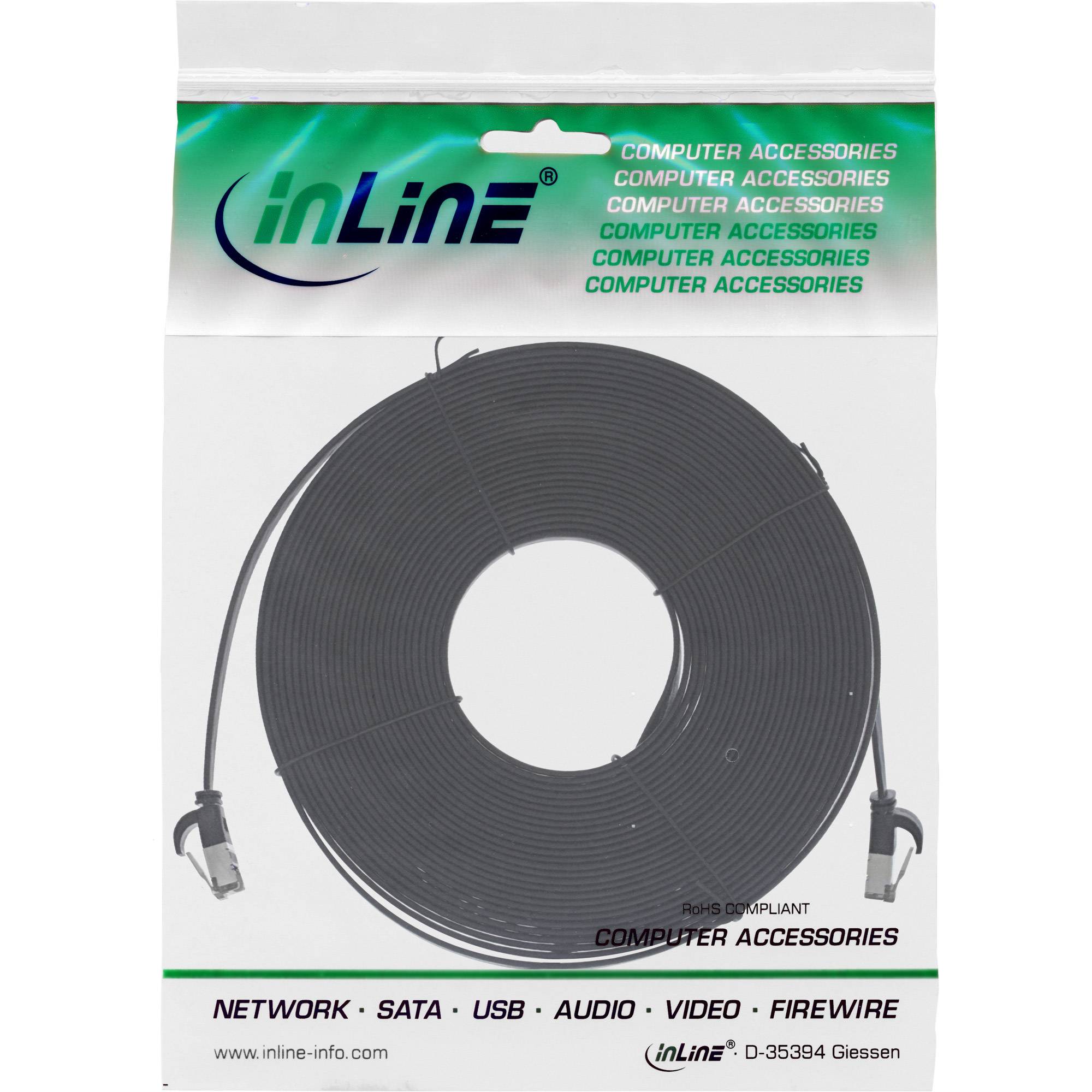 INLINE - Patchkabel flach - U/FTP - Cat.8.1 - TPE halogenfrei - schwarz - 7,5m