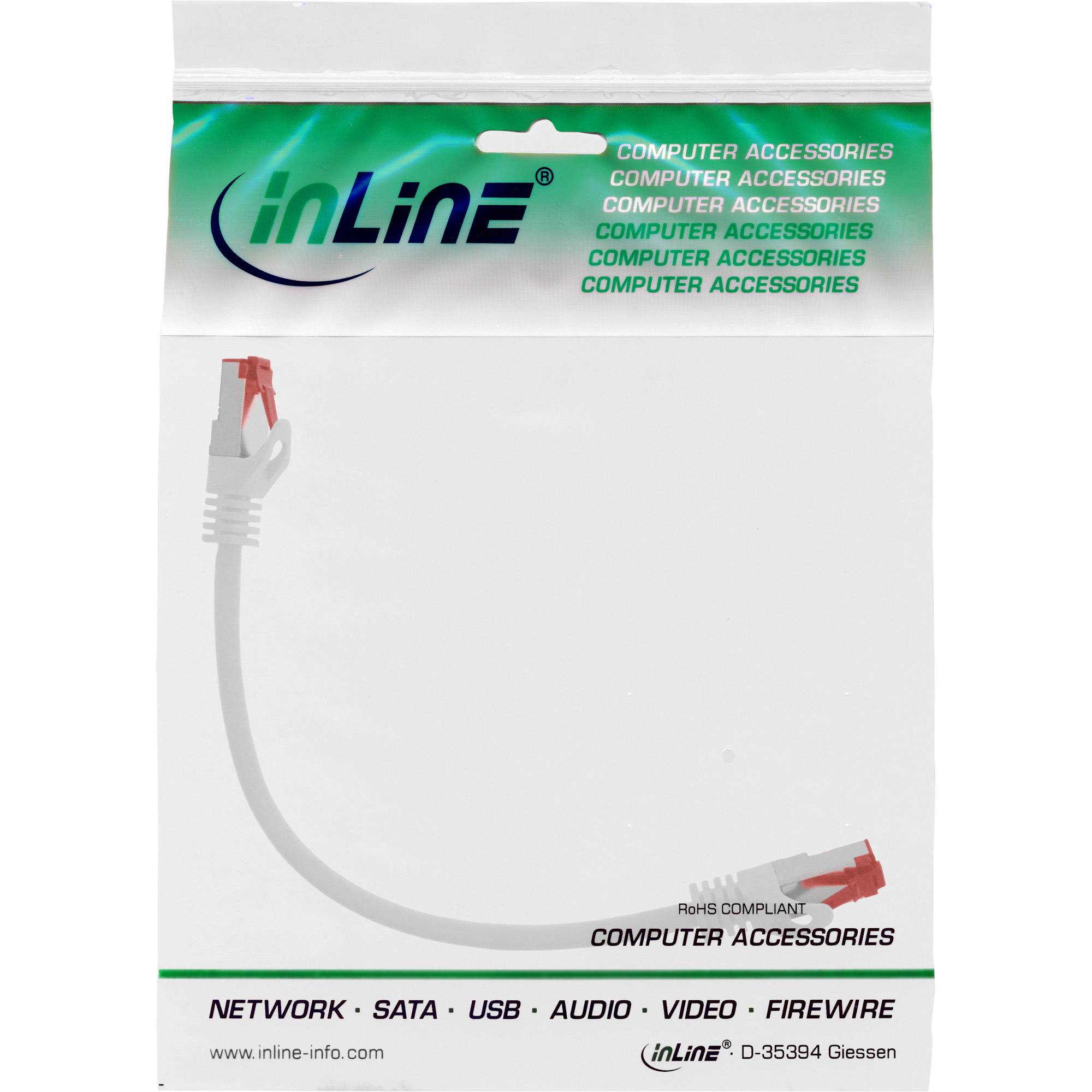 INLINE - Patchkabel - S/FTP (PiMf) - Cat.6 - halogenfrei - Kupfer - weiß - 0,25m