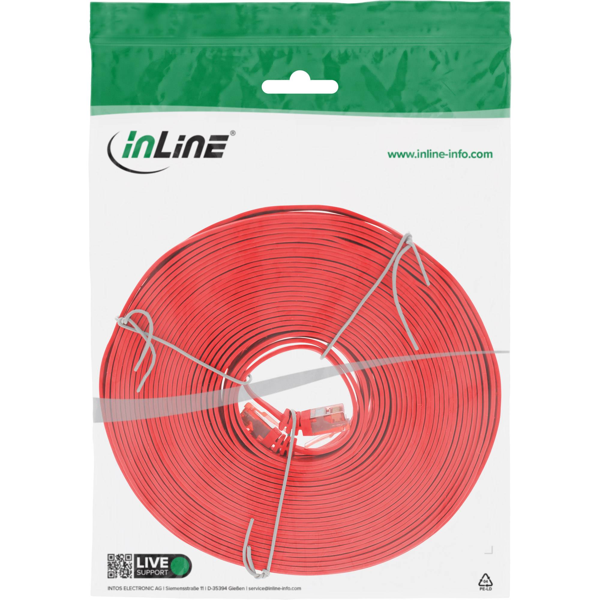 INLINE - Patchkabel flach - U/UTP - Cat.6 - rot - 5m