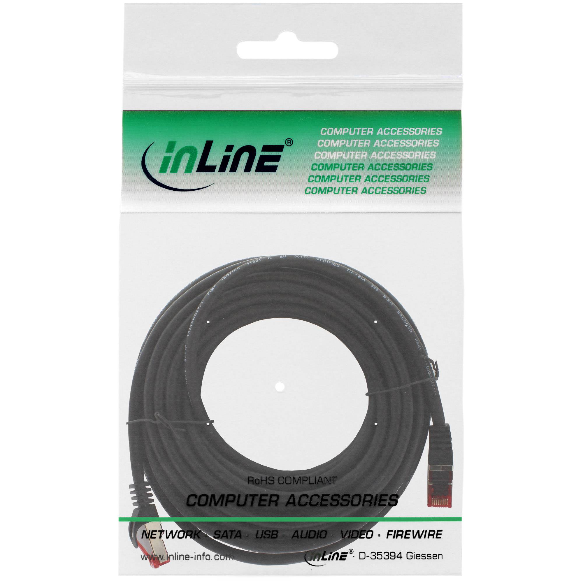 INLINE - Patchkabel - S/FTP (PiMf) - Cat.6 - halogenfrei - Kupfer - schwarz - 10m